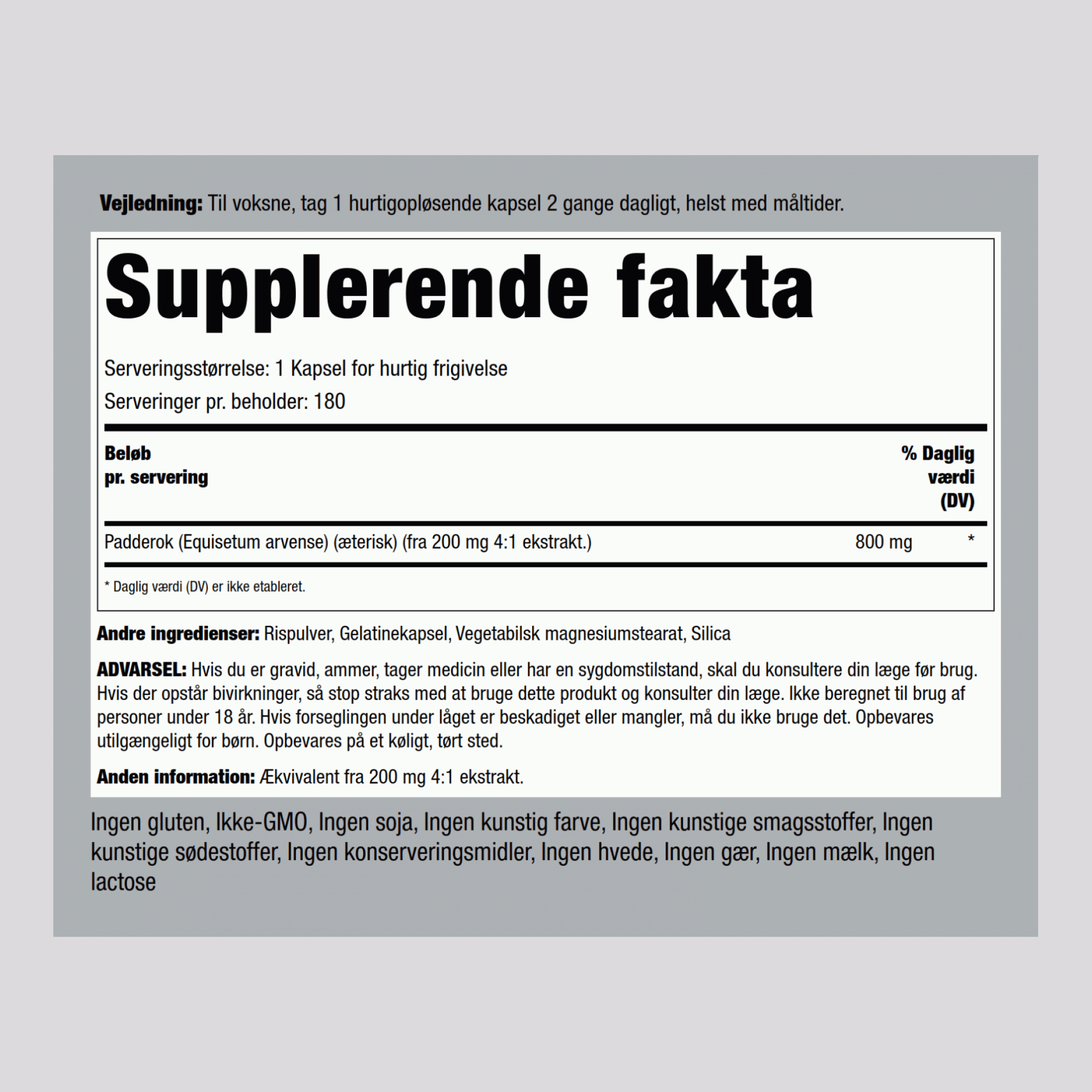 Padderokke  800 mg 180 Kapsler for hurtig frigivelse     