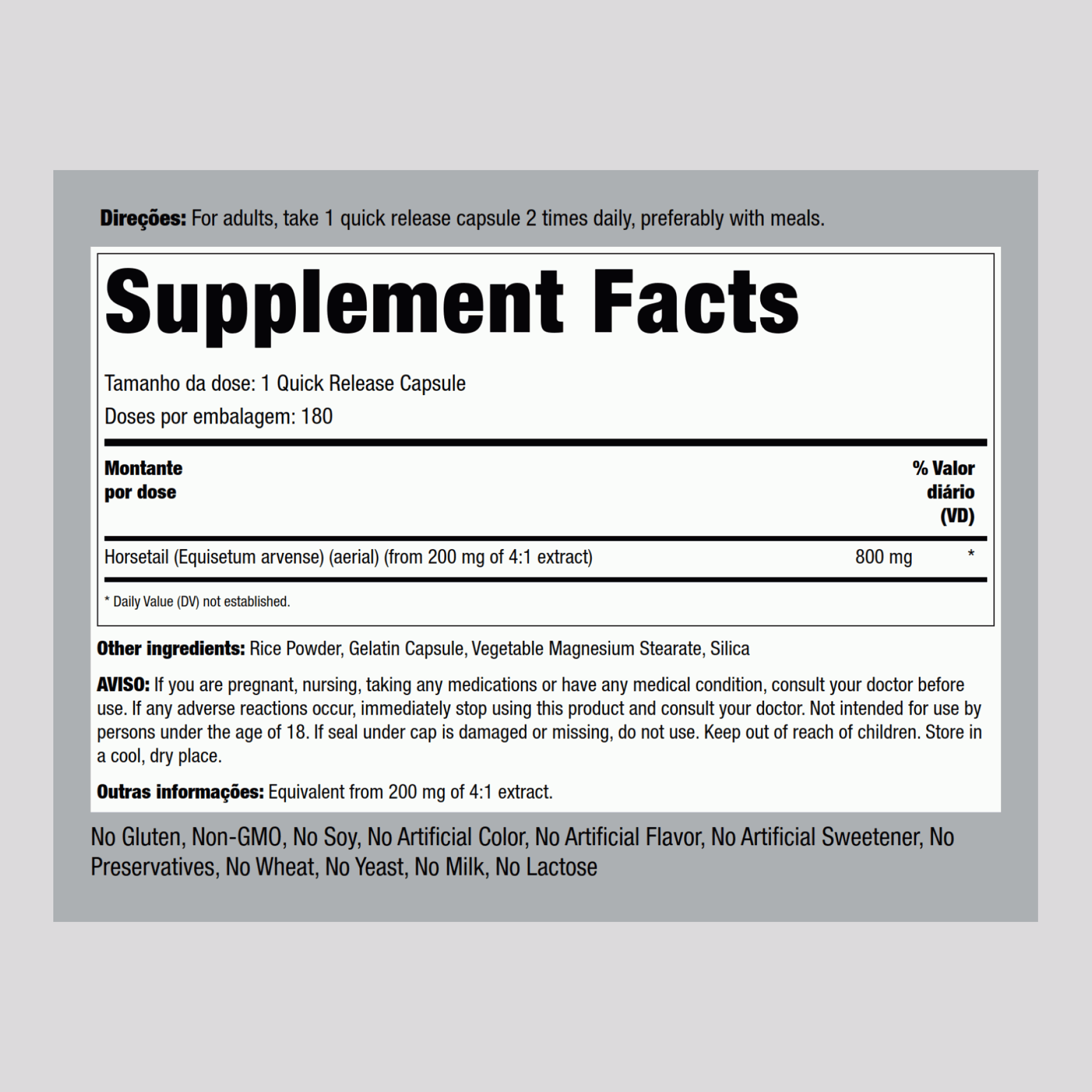 Silice (Prêle),  800 mg 180 Gélules à libération rapide 2 Bouteilles