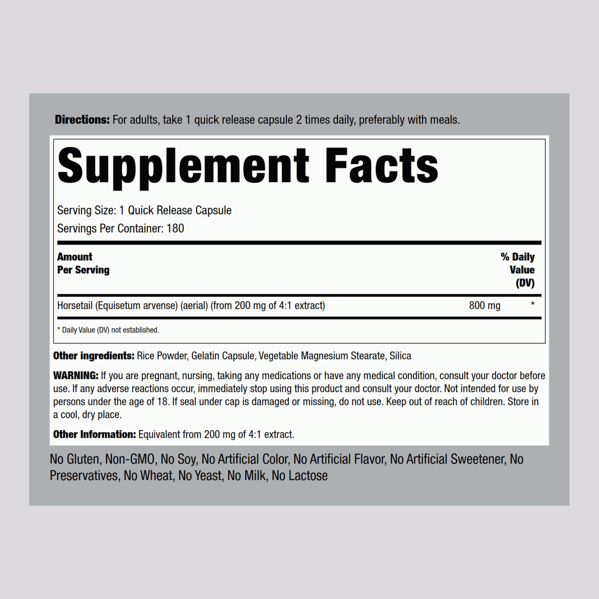 Silice (Prêle),  800 mg 180 Gélules à libération rapide 2 Bouteilles