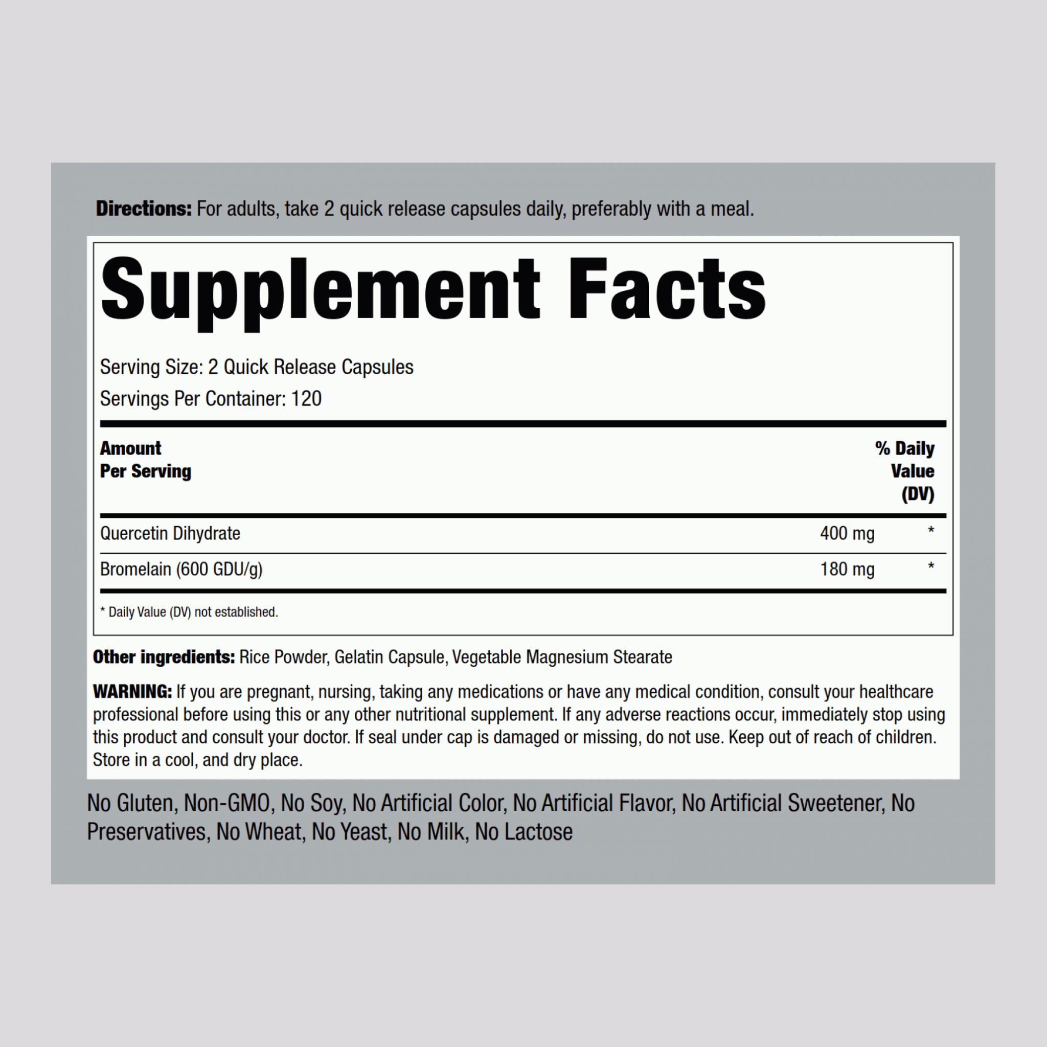 Quercetin Plus Bromelain, 400 mg (per serving), 240 Quick Release Capsules, 2  Bottles