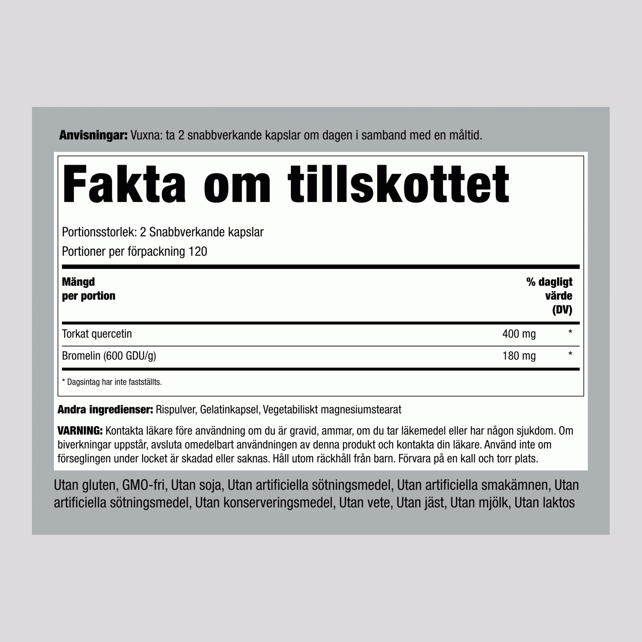 Quercetin Plus Bromelain, 360 mg (per portion), 240 Snabbfrigörande Kapslar, 2 Flaskor