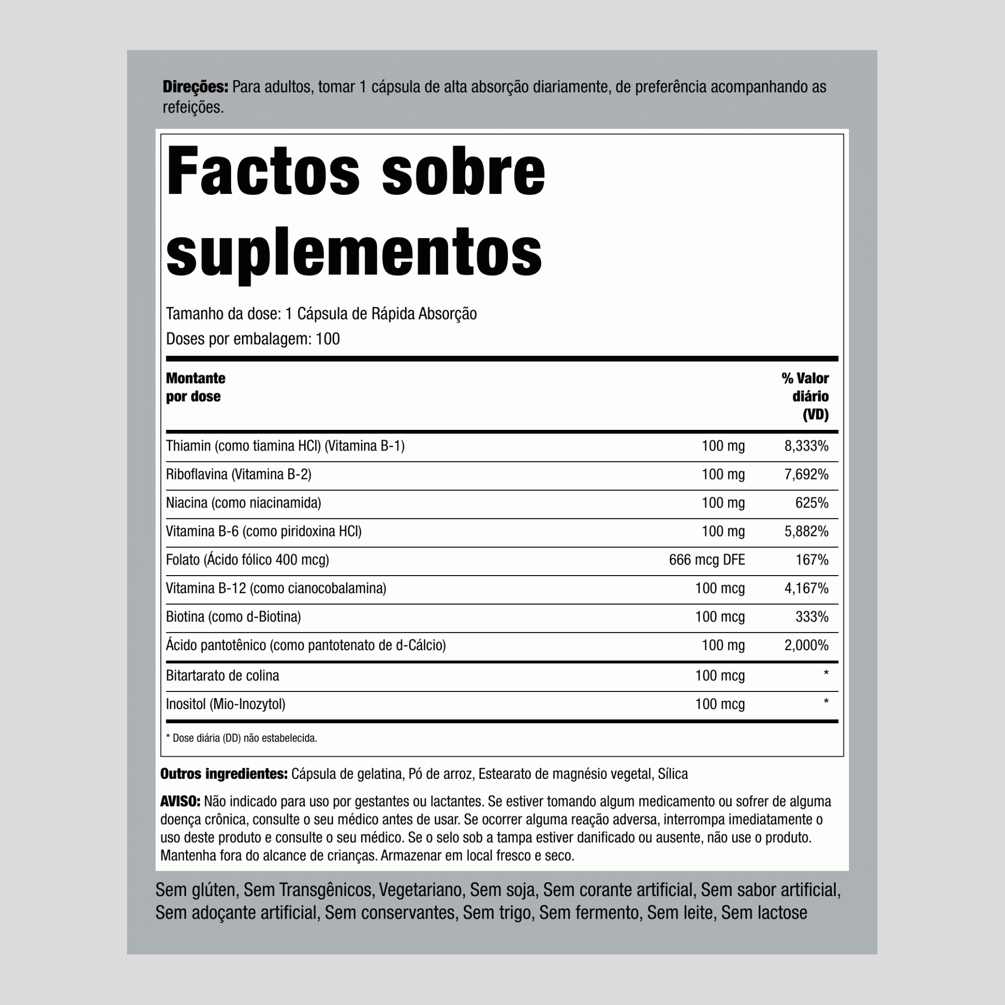 Complexo B vitamina B100 100 Cápsulas de Rápida Absorção       