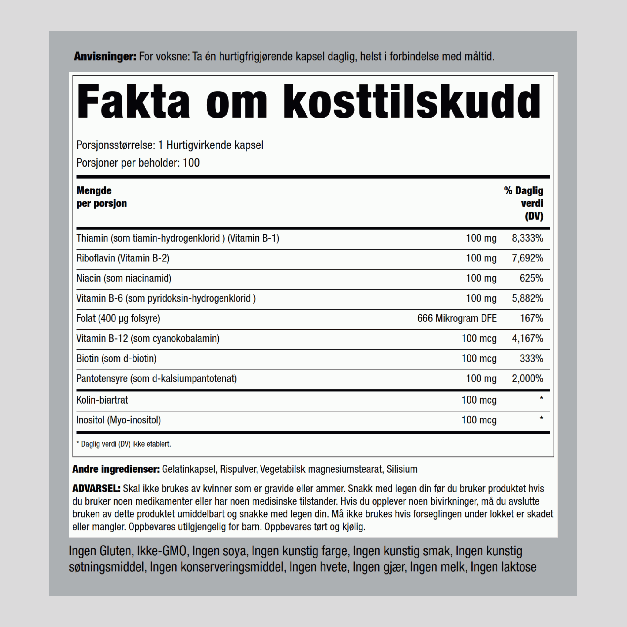 B-100 Vitamin B Complex 100 Hurtigvirkende kapsler       