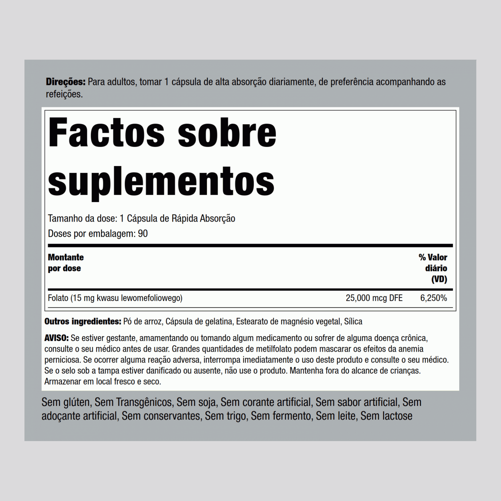 Comprimidos L-Methifolato 1000 mcg 15 mg 90 Cápsulas de Rápida Absorção     