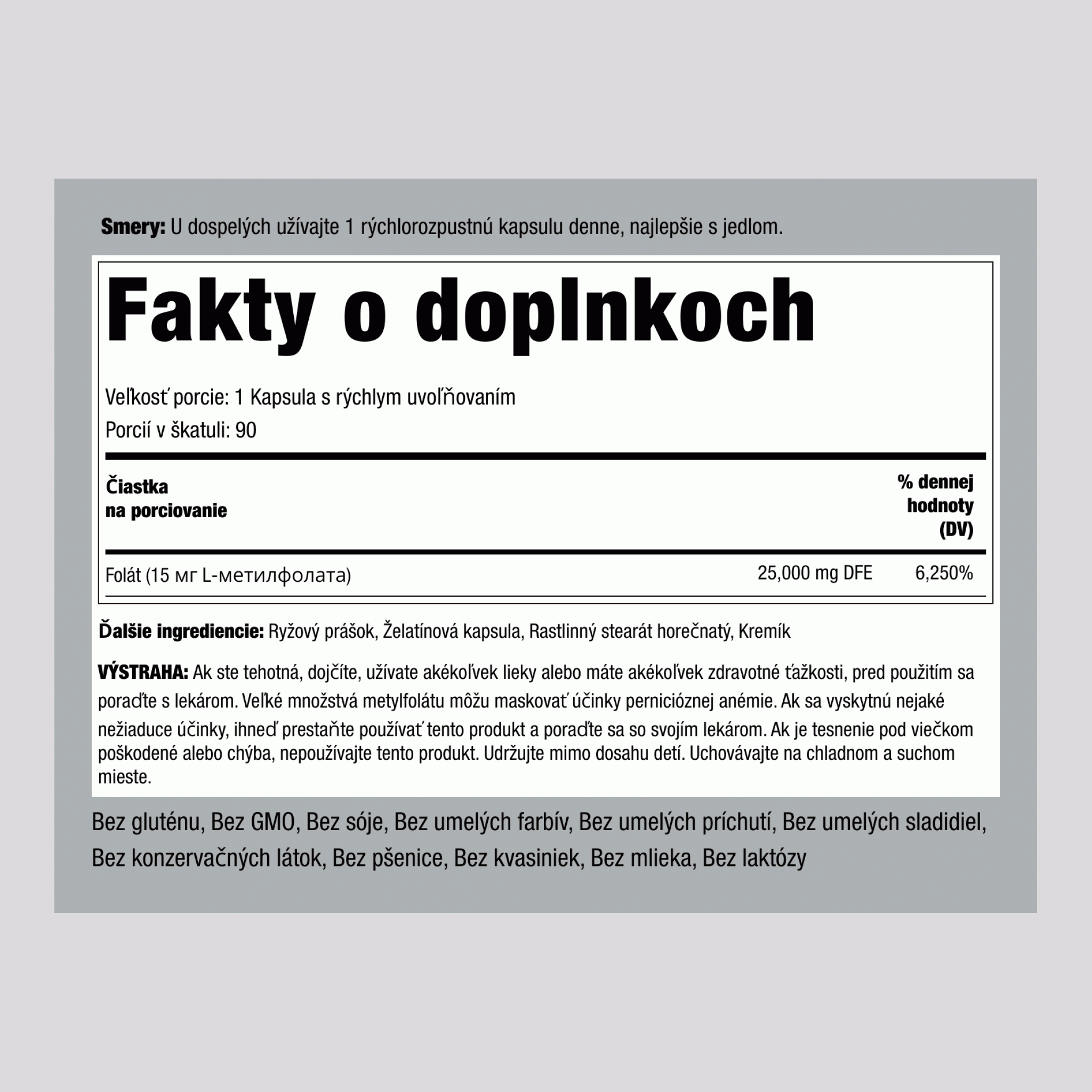 L-methylfolát 1000 mcg tablety,  15 mg 90 Kapsule s rýchlym uvoľňovaním 2 Fľaše