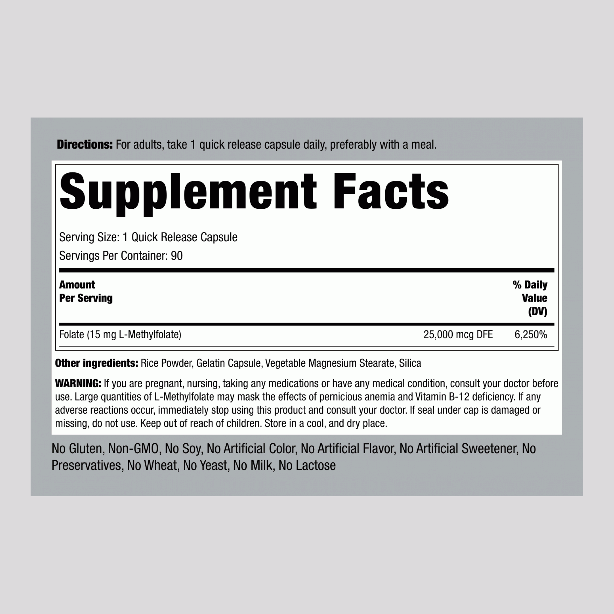 L-甲基葉酸 1000微克 片,  15 mg 90 快速釋放膠囊 2 瓶子