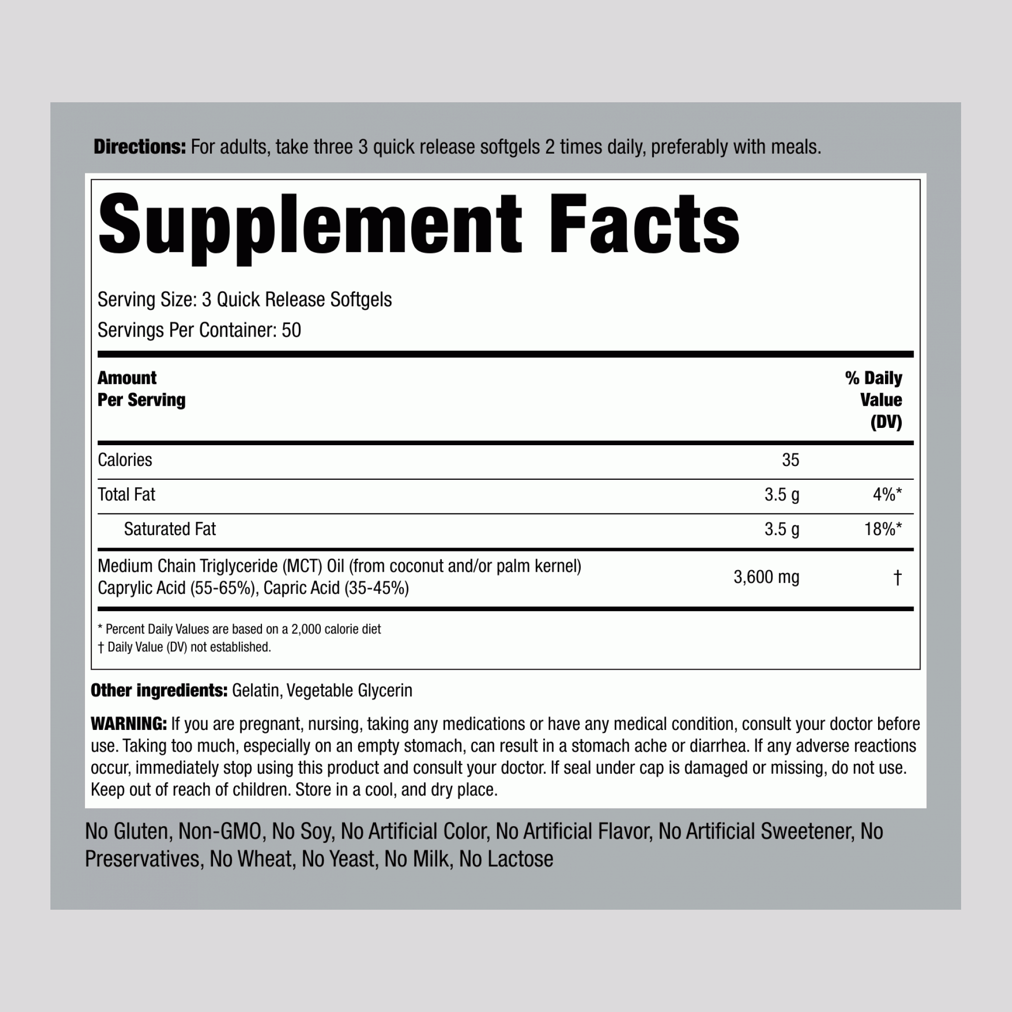 MCT 油（中鏈甘油三酯） 3600 毫克 (每份) 150 快速釋放軟膠囊     