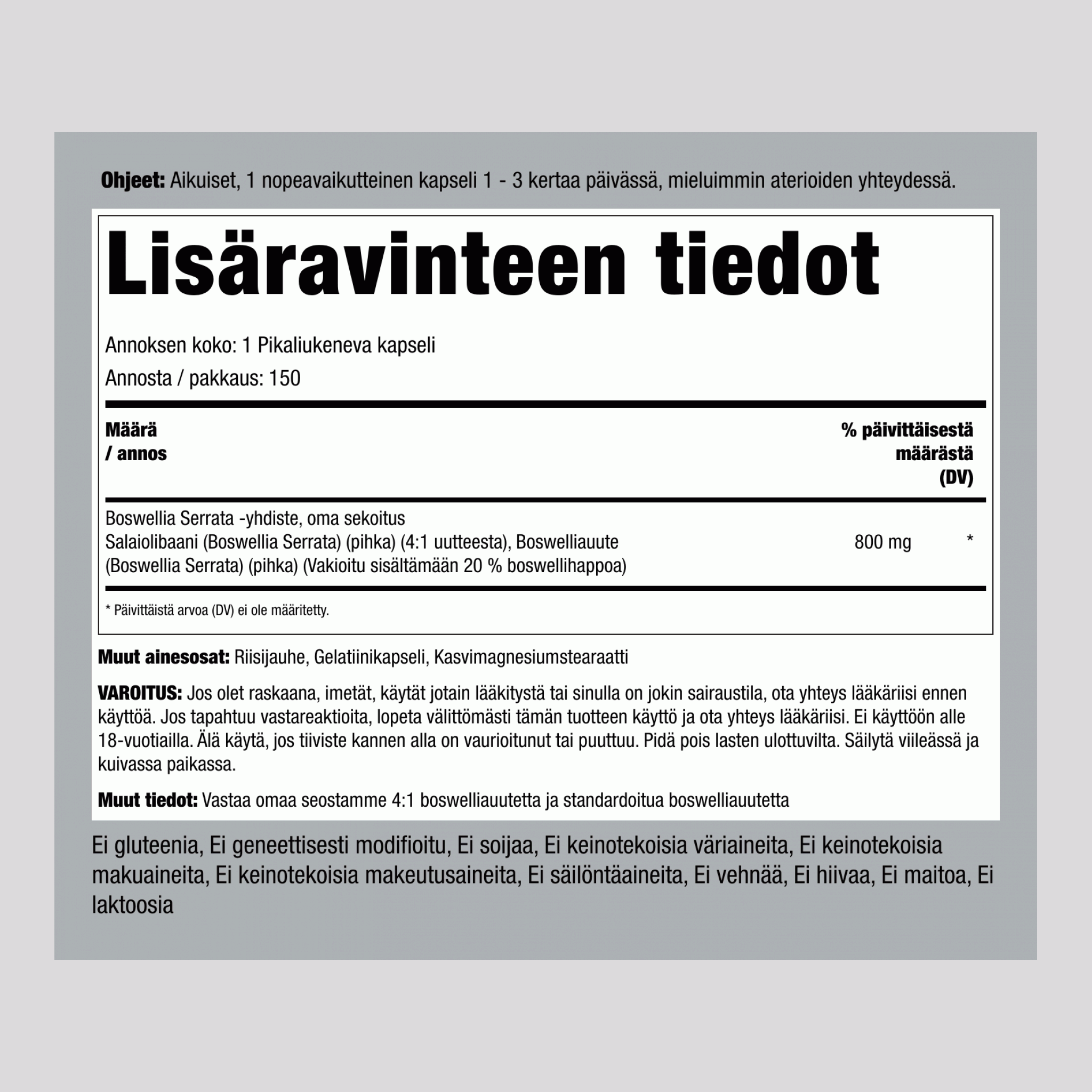 Standardoitu salaiolibaani-kompleksi  800 mg 150 Pikaliukenevat kapselit     