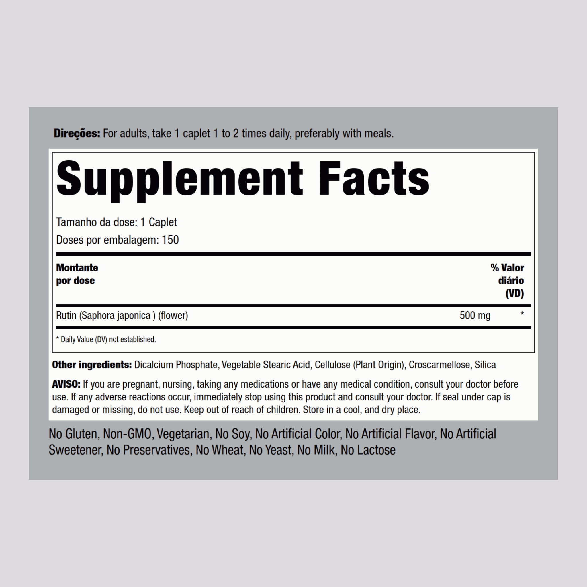 Rutin, 500 mg, 150 Caplets, 2  Bottles