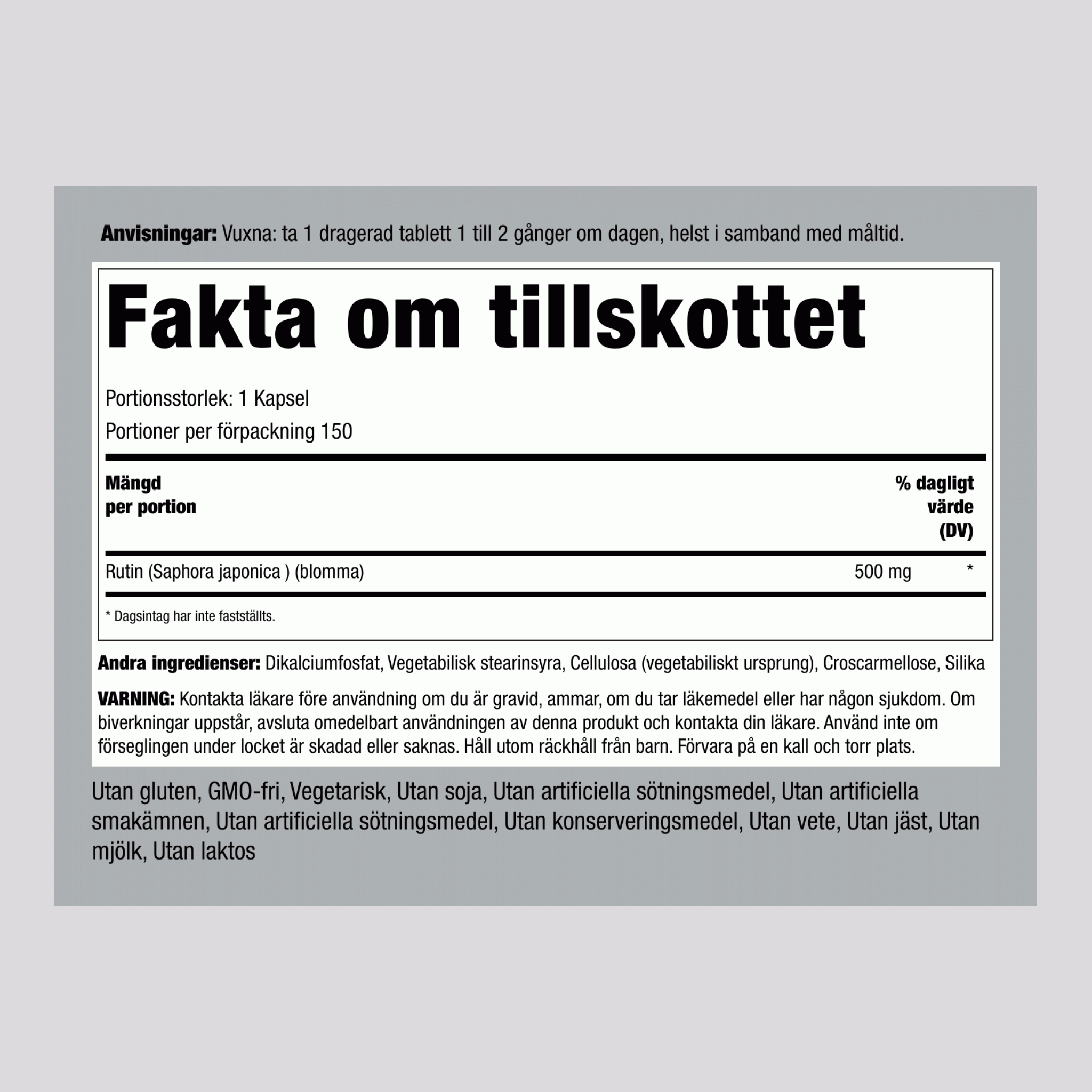 Rutin, 500 mg, 150 tabletter, 2 flaskor