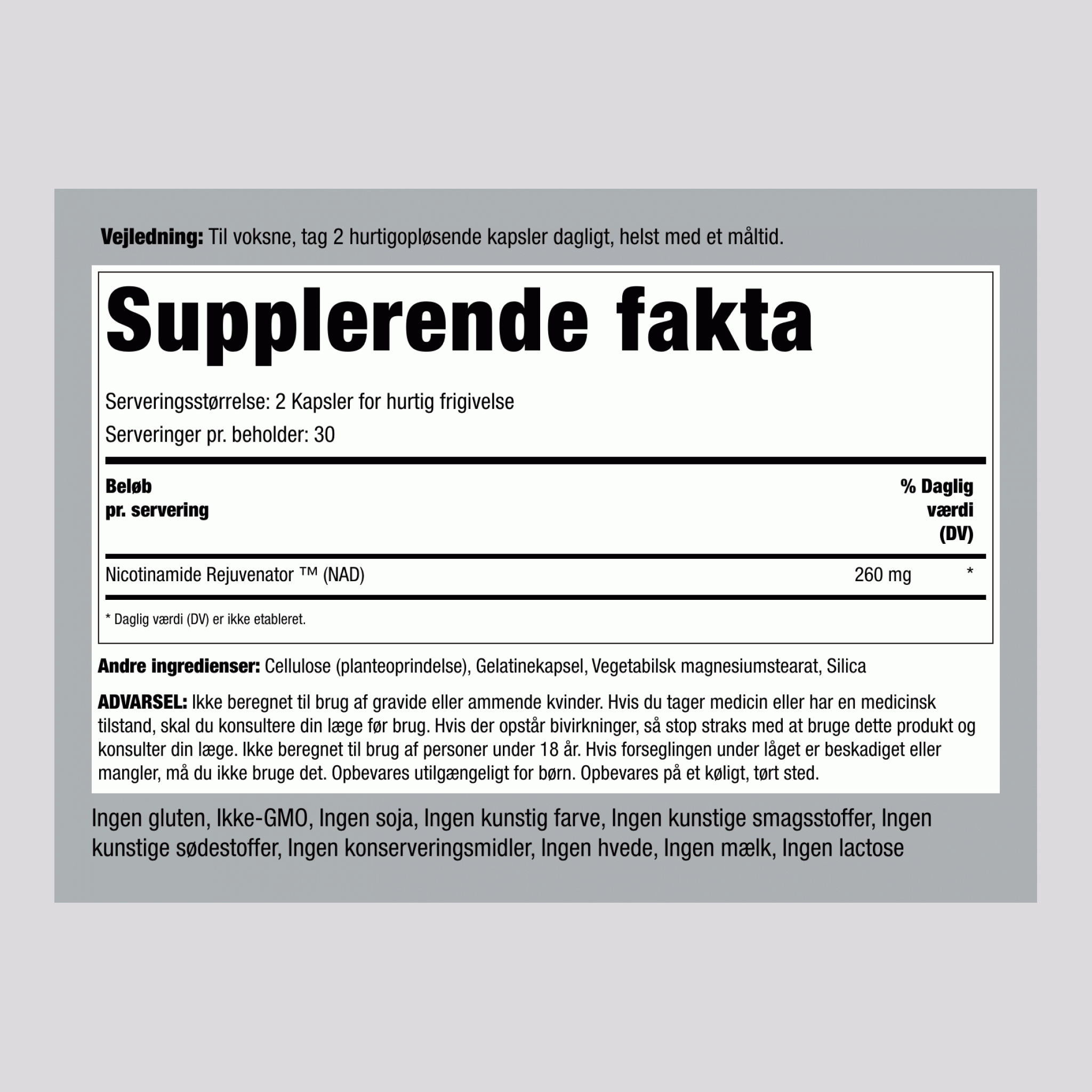 NAD 260 mg (pr. dosering) 60 Kapsler for hurtig frigivelse     