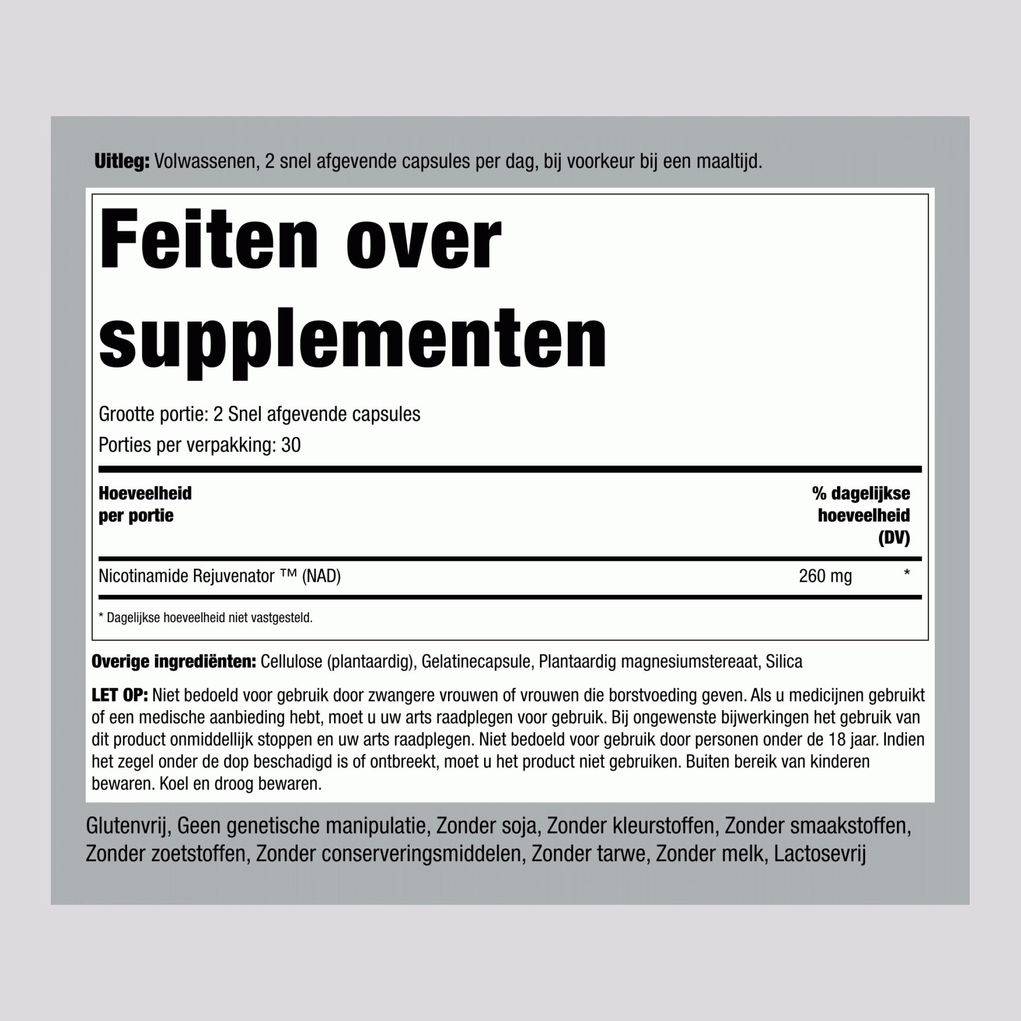 NAD 260 mg (per portie) 60 Snel afgevende capsules     