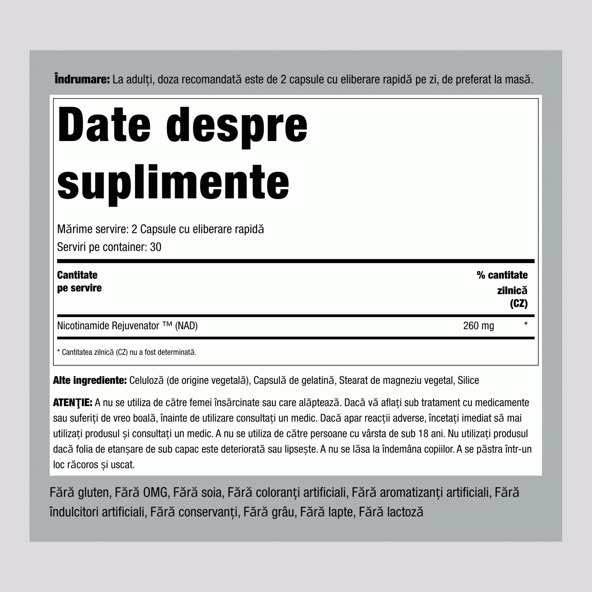 NAD 260 mg (per porție) 60 Capsule cu eliberare rapidă     