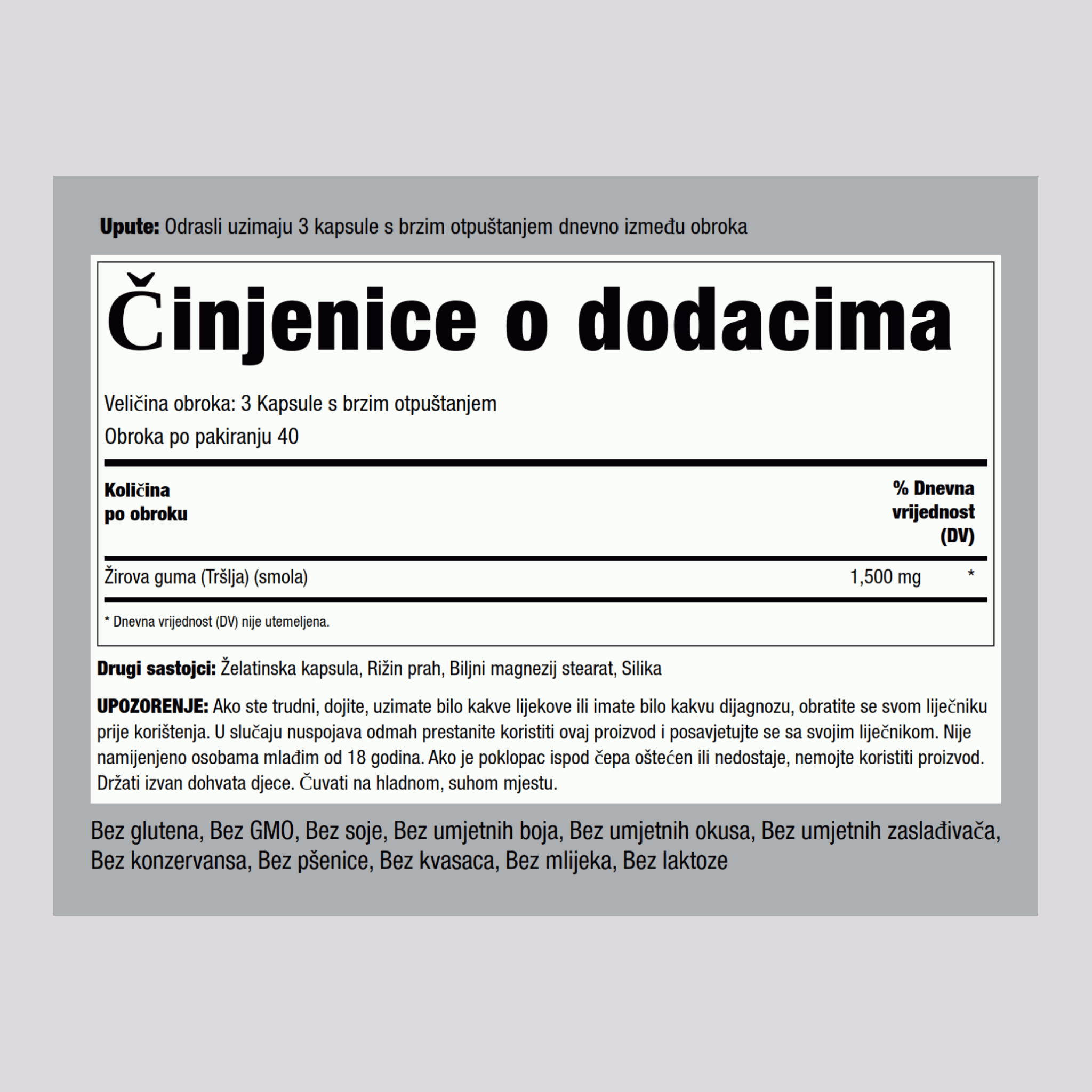 Résine de mastic 1500 mg (par portion) 100 Gélules à libération rapide 2 Bouteilles    