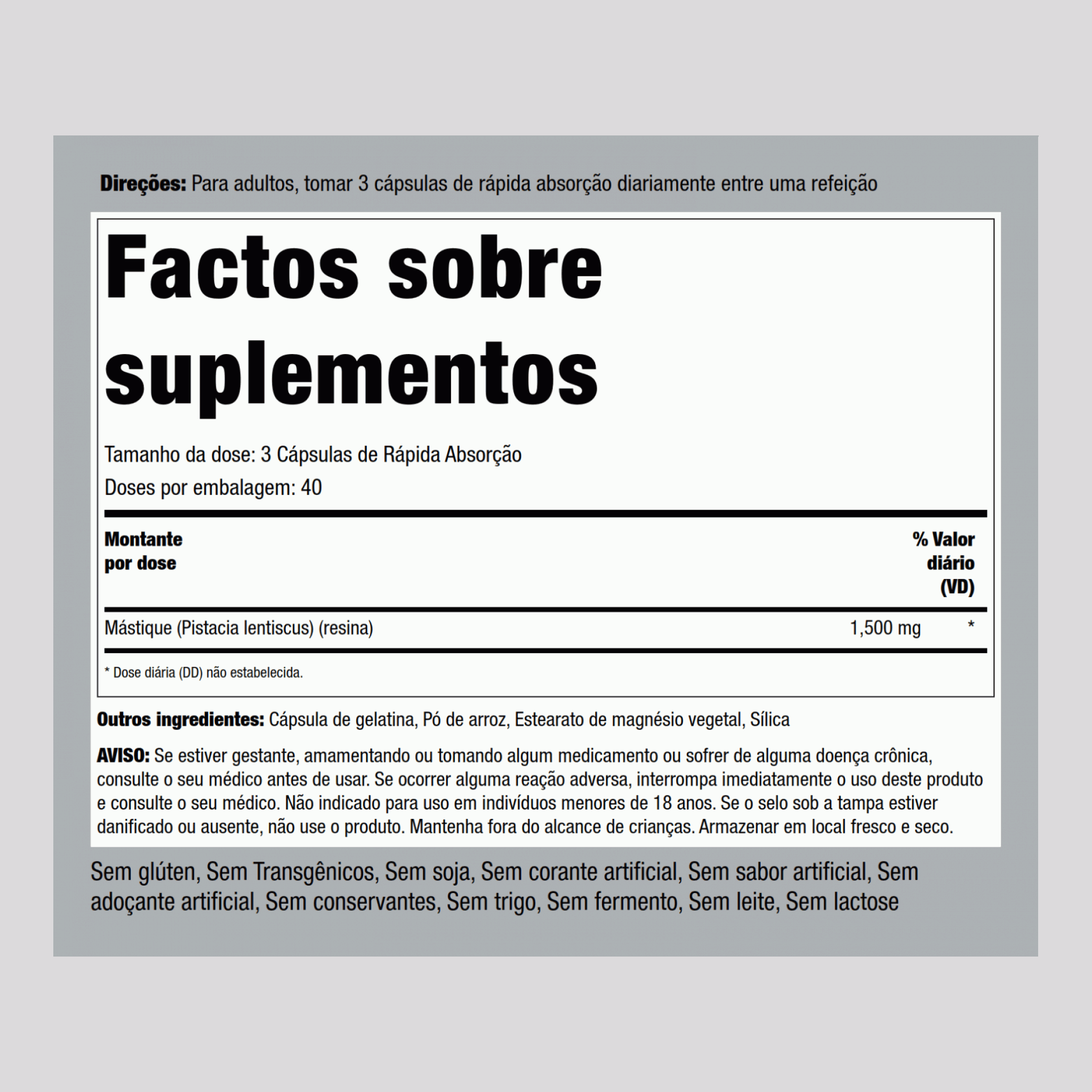 Résine de mastic 1500 mg (par portion) 100 Gélules à libération rapide 2 Bouteilles    