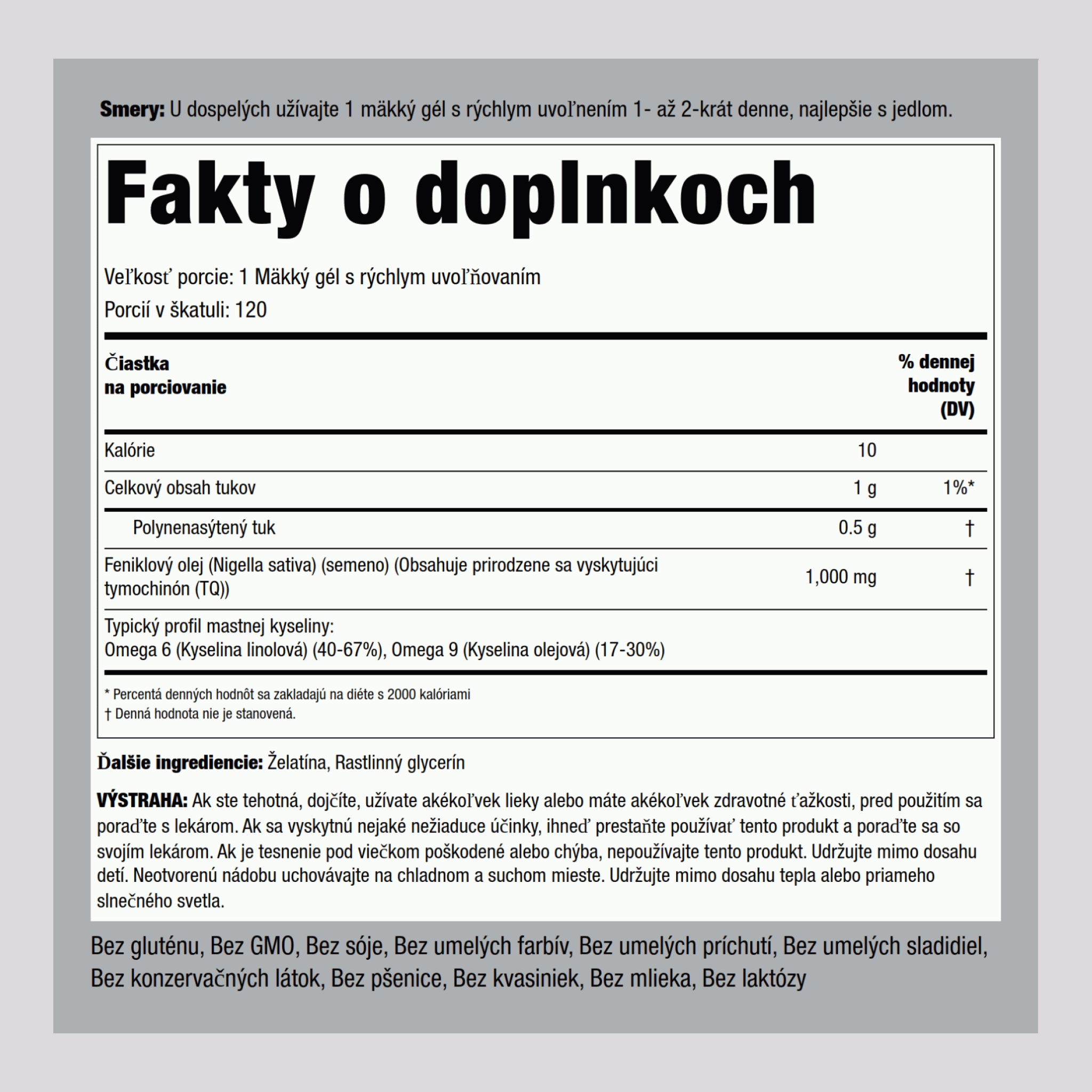 Feniklový olej 1000 mg 120 Mäkké gély s rýchlym uvoľňovaním     