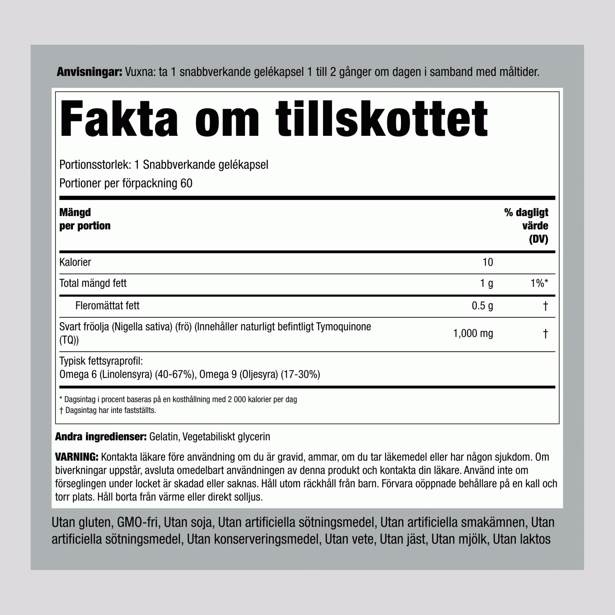 Svart fröolja 1000 mg 60 Snabbverkande gelékapslar    