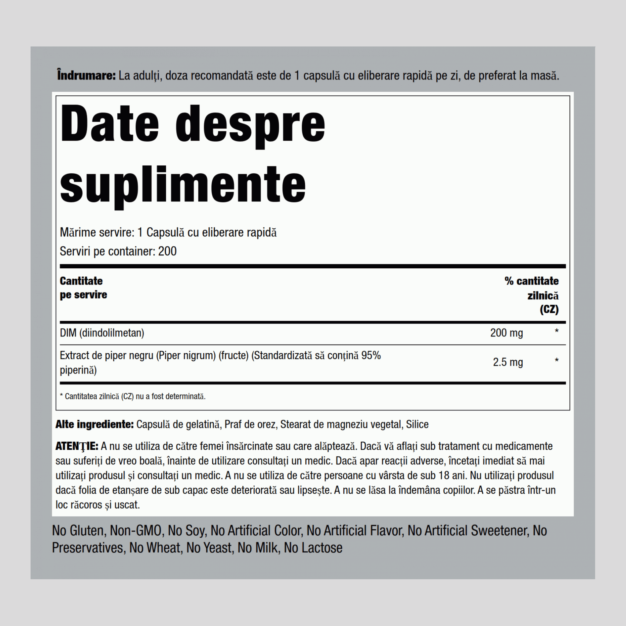 DIM (diindolylmethane) 200 mg 200 Capsule cu eliberare rapidă     