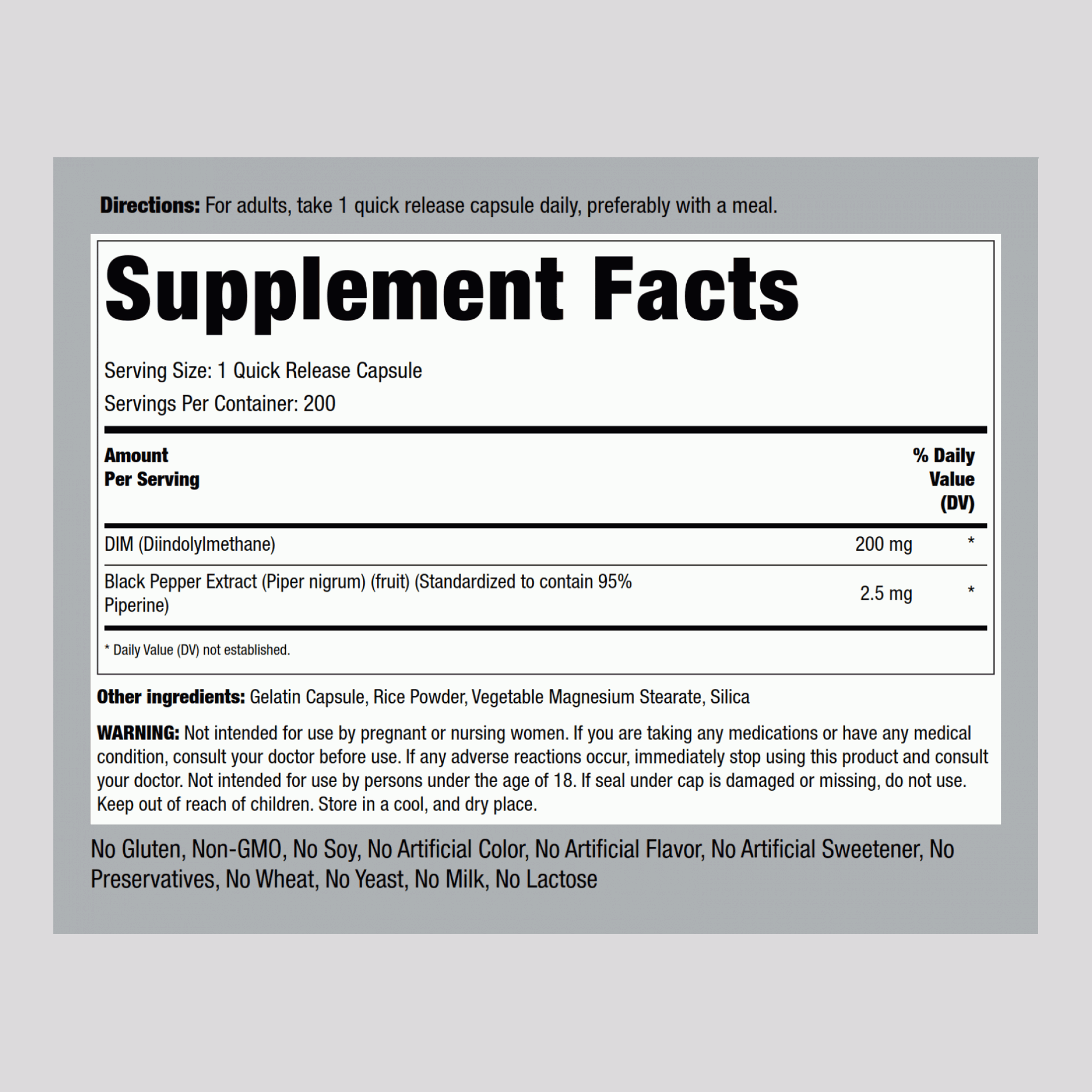 DIM (diindolylmethane) 200 mg 200 快速釋放膠囊     