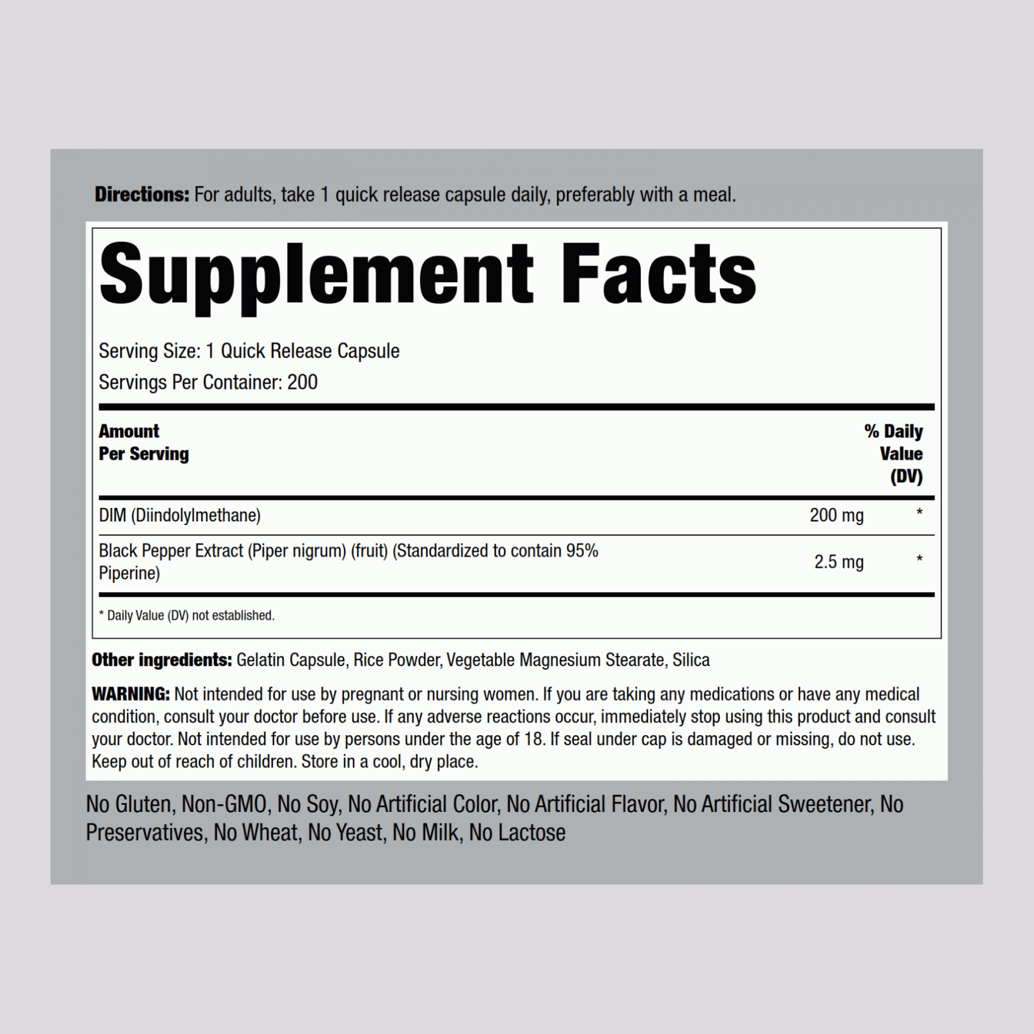 DIM (Diindolylmethane), 200 mg, 200 Quick Release Capsules, 2  Bottles