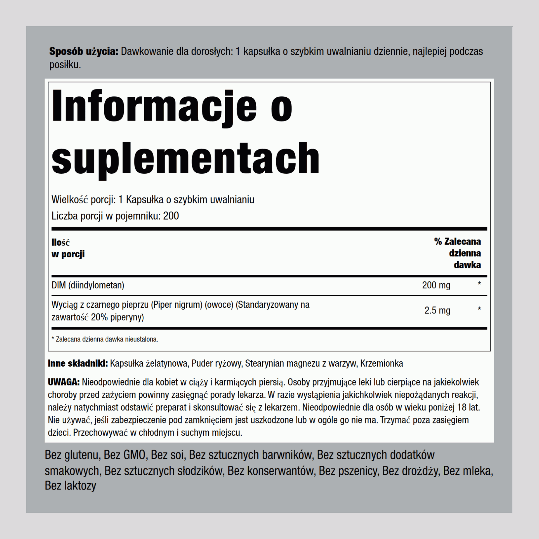 DIM (diindolylmethane),  200 mg 200 Gélules à libération rapide 2 Bouteilles