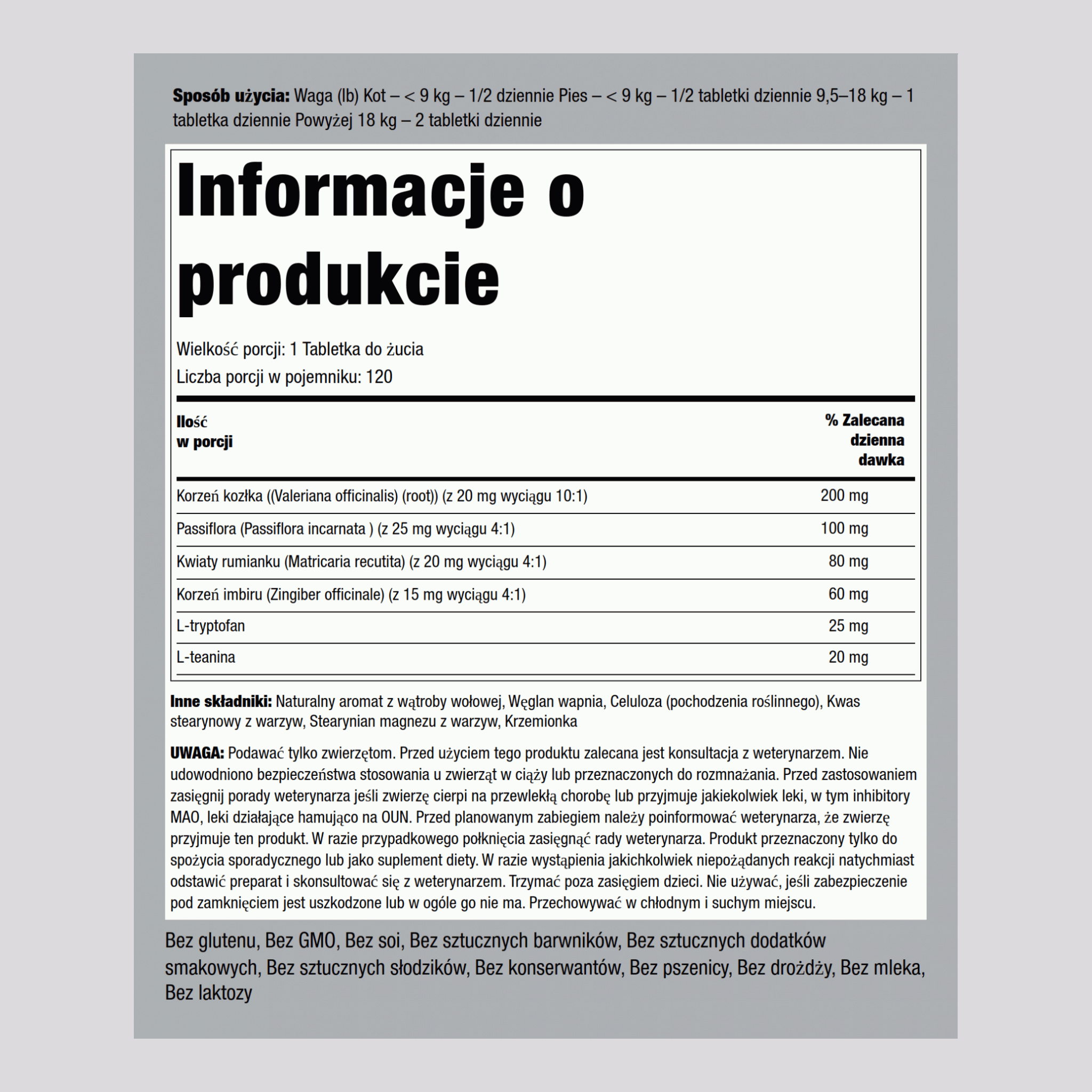 Relaksujący przysmak dla psów i kotów 120 Tabletki do żucia       