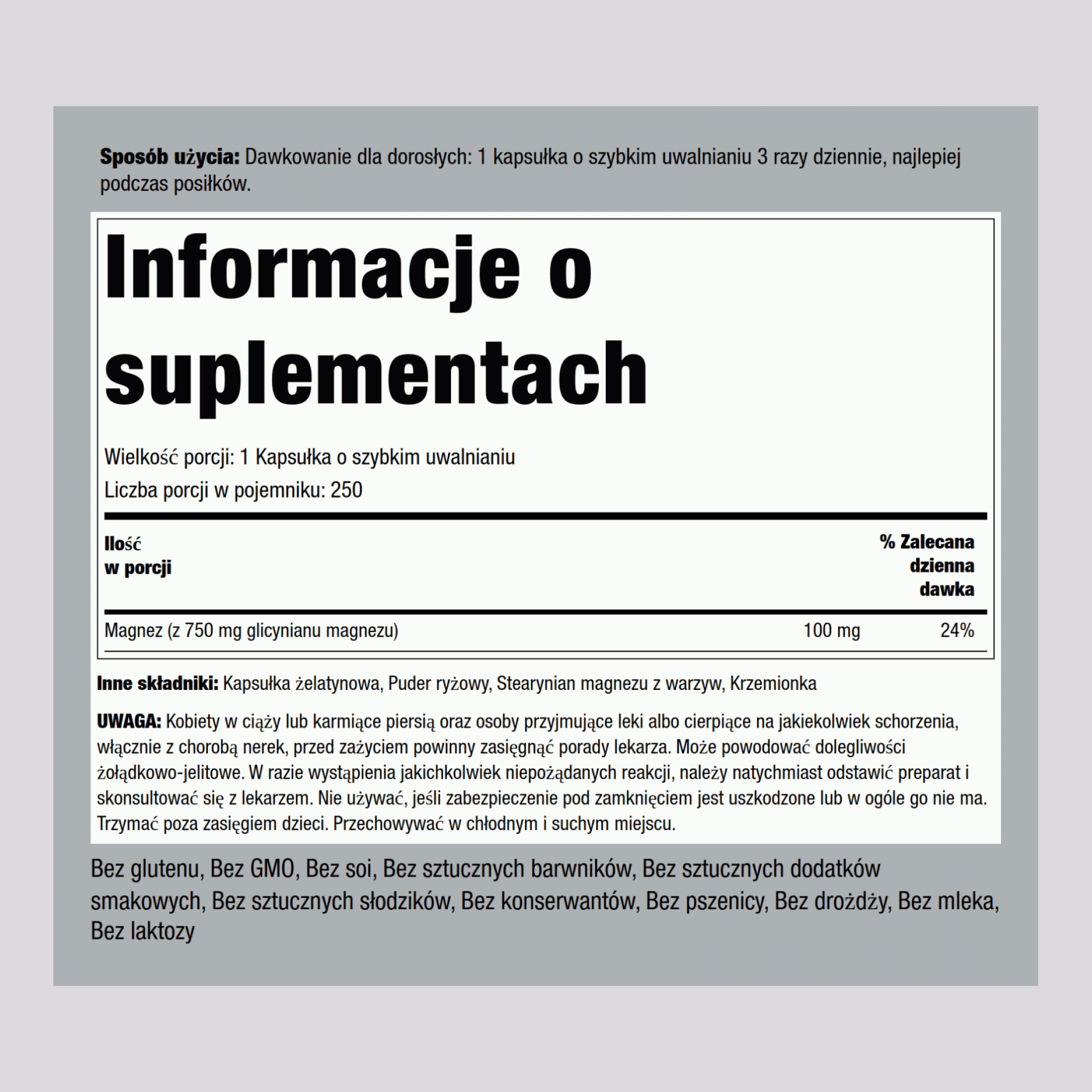 Glicynian magnezu  665 mg 250 Kapsułki o szybkim uwalnianiu     