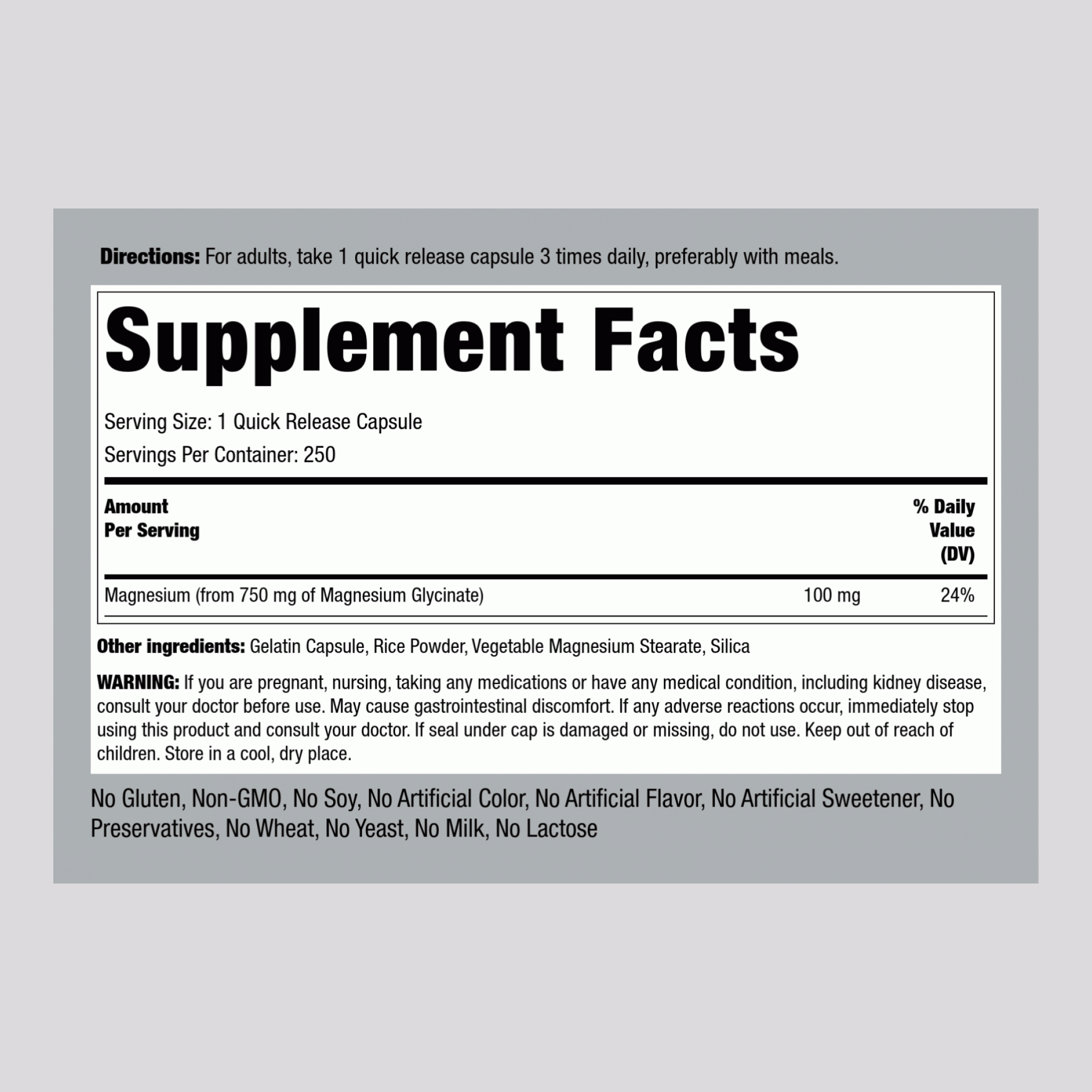 Magnesium Glycinate, 750 mg, 250 Quick Release Capsules