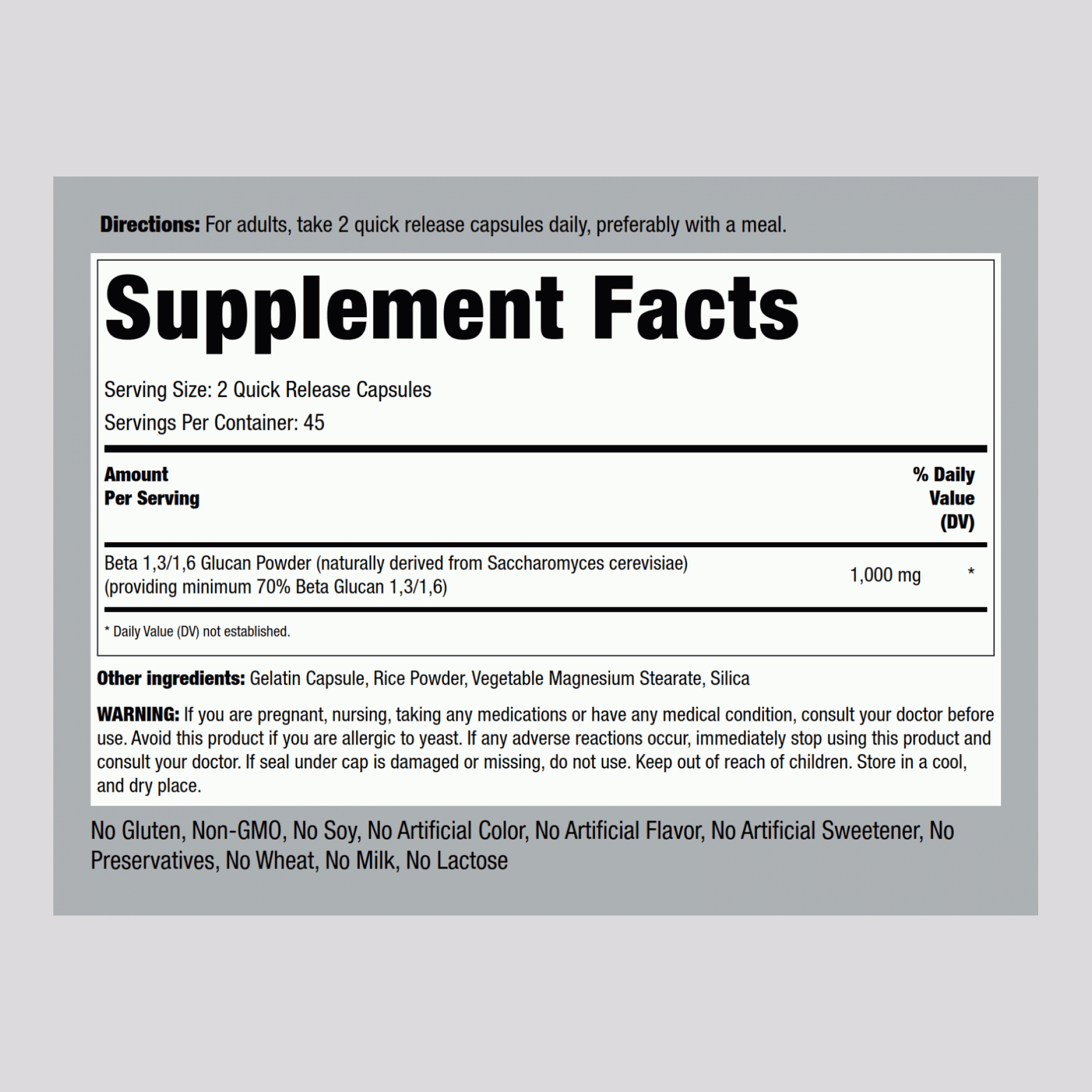 β-1,3/1,6-D-葡聚糖膠囊  3/1,6-D-Glucan 1000 毫克 (每份) 90 快速釋放膠囊    