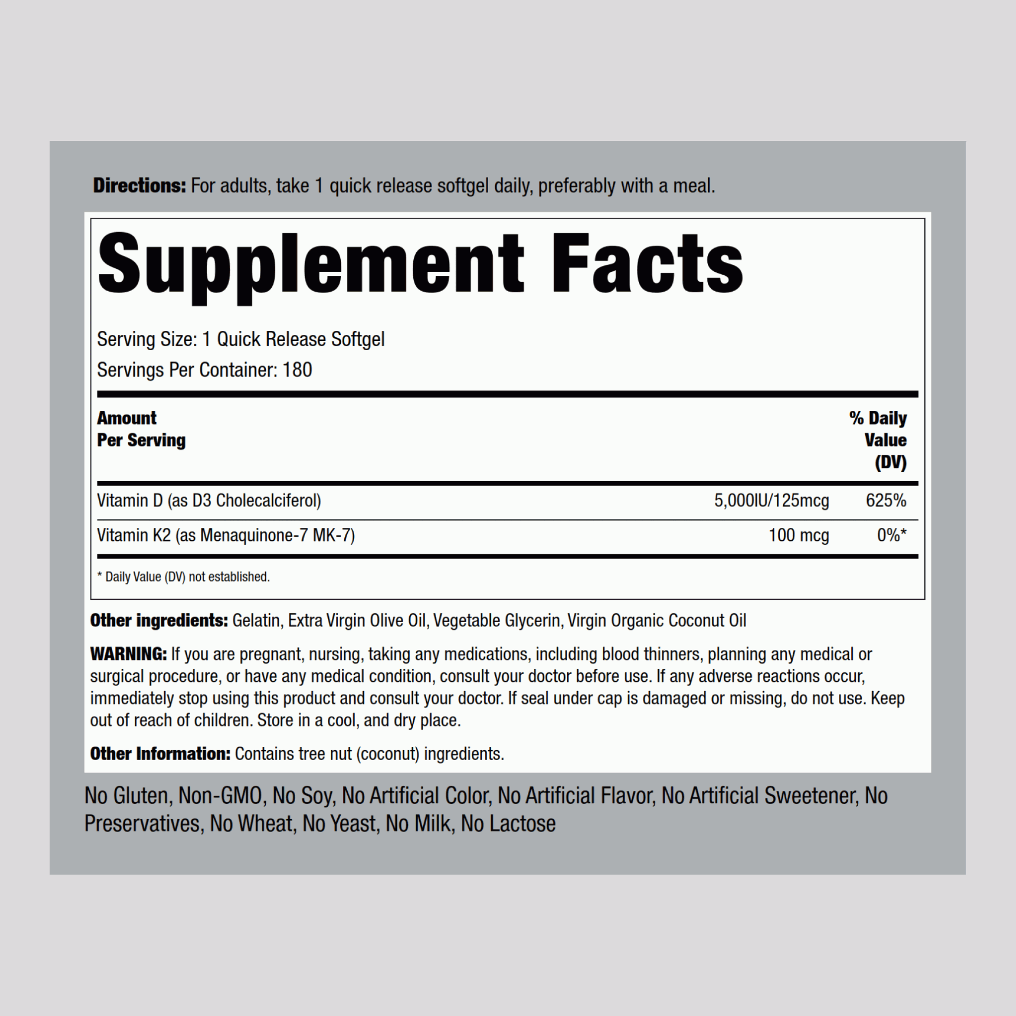 Vitamin K-2 Complex 100 mcg with D3, 180 Quick Release Softgels