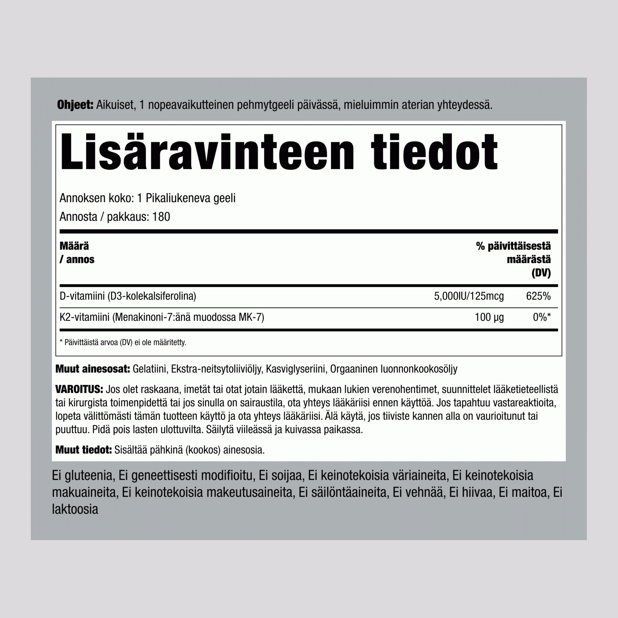 K-2 kompleksi D3:n kanssa 180 Pikaliukenevat geelit 2 Pulloa     