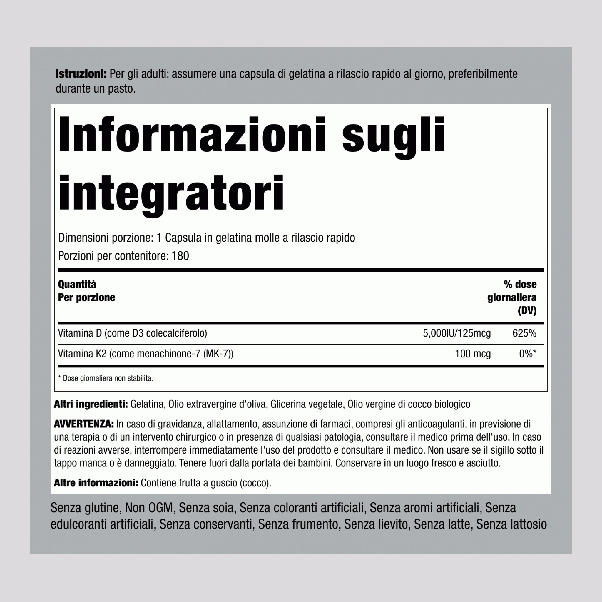 K-2 Complesso W/ D3 180 Capsule in gelatina molle a rilascio rapido 2 Bottiglie     