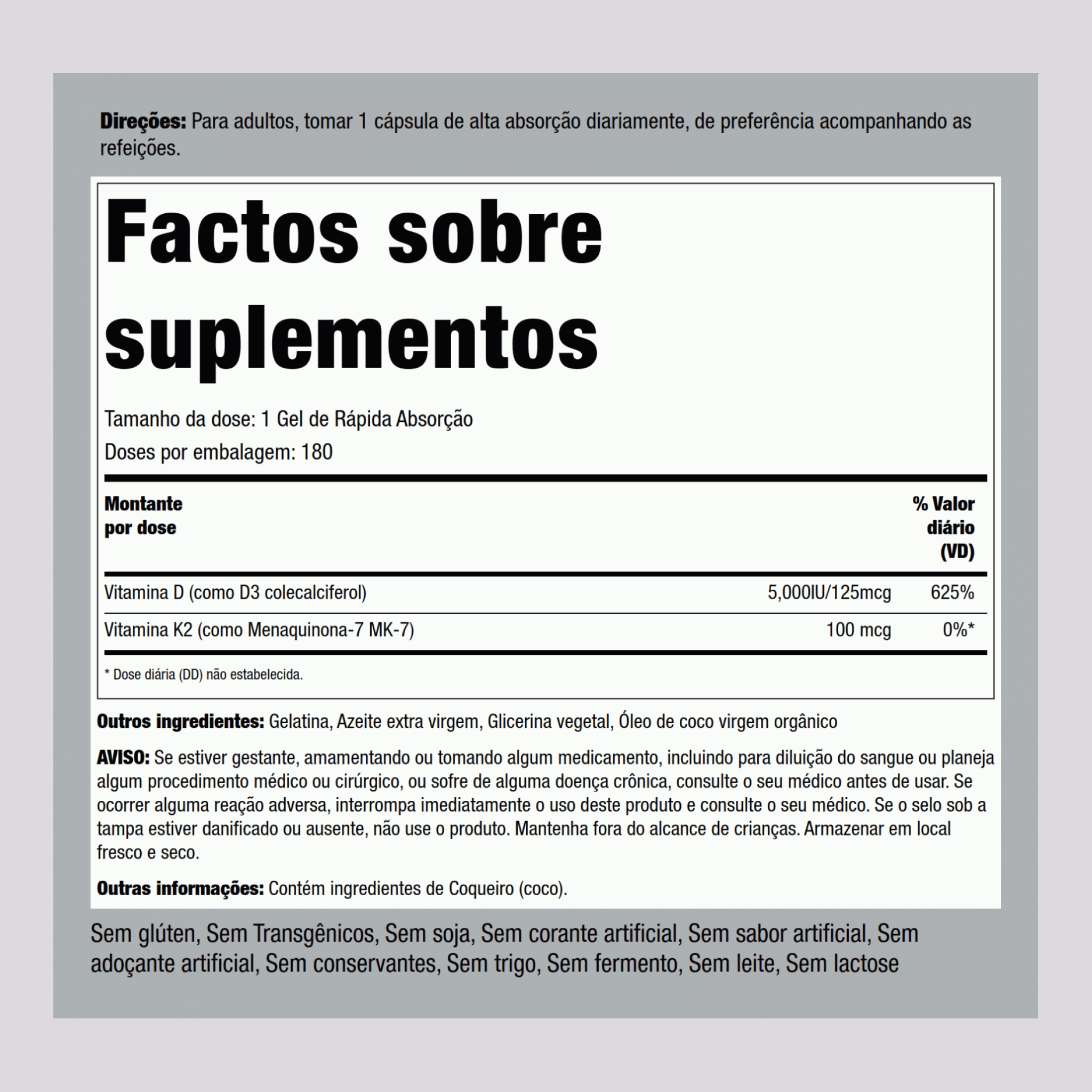 Complexe de vitamines K-2 + D3,  180 Capsules molles à libération rapide 2 Bouteilles