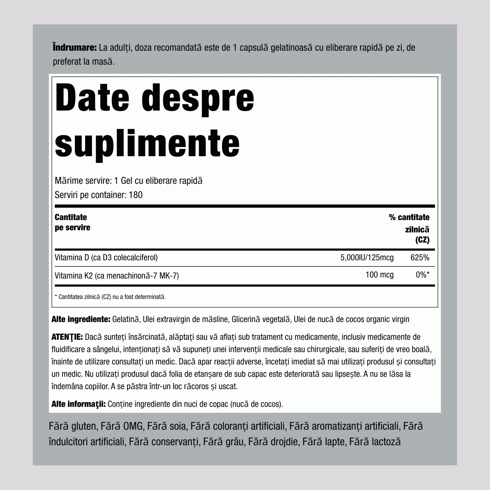 Complex K-2 cu D3 180 Geluri cu eliberare rapidă 2 Sticle     