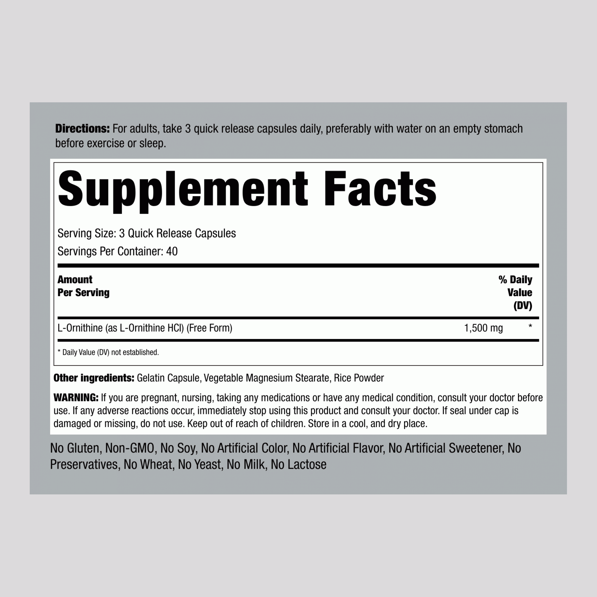 左旋鳥氨酸 膠囊  1500 毫克 (每份) 120 快速釋放膠囊     