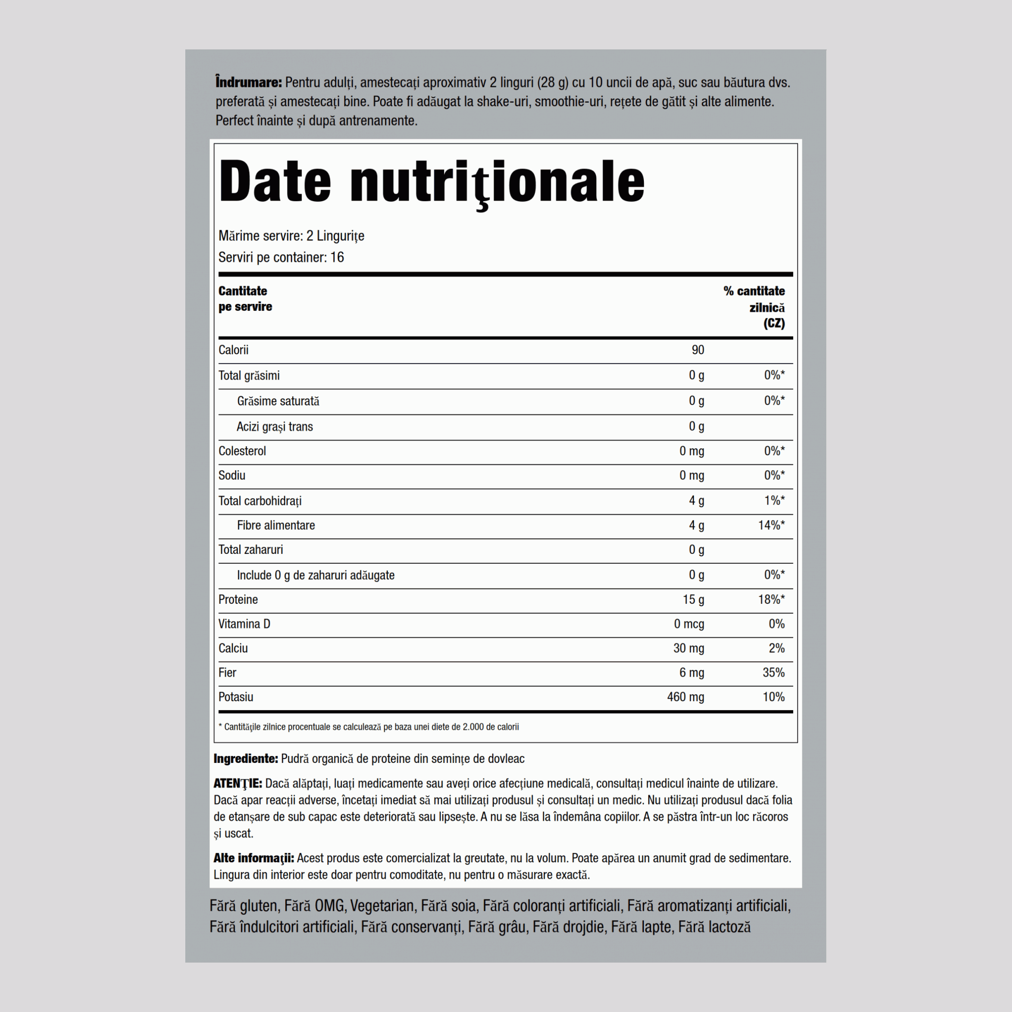 Praf de proteine din semințe de dovleac (organic) 16 oz 454 g Sticlă    