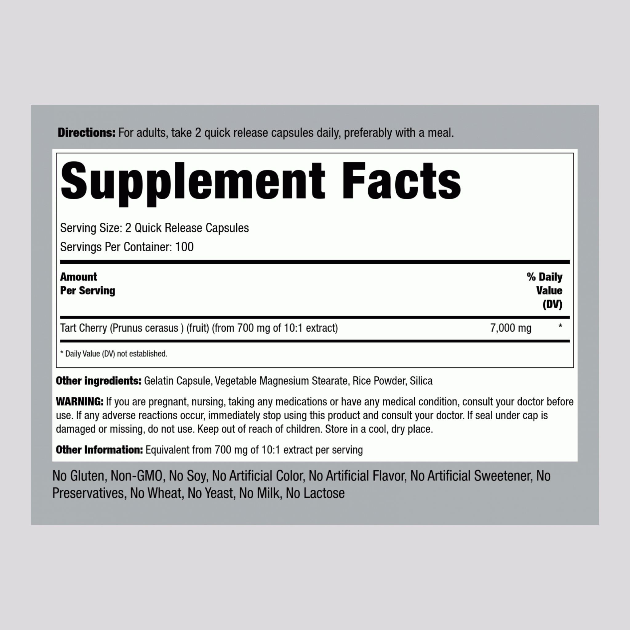 Ultra Tart Cherry, 7000 mg (per serving), 200 Quick Release Capsules