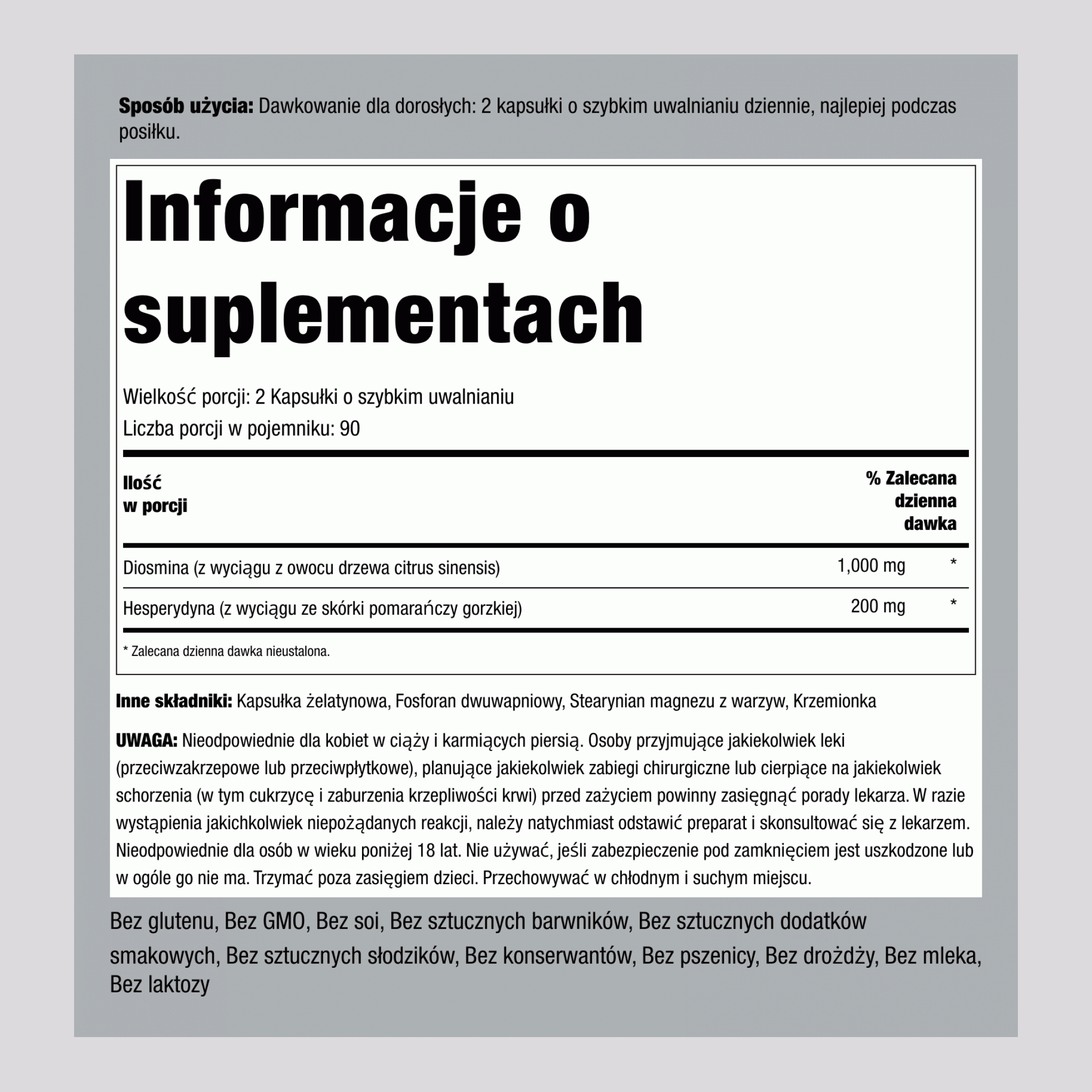 Diosmina z hesperydyną 1200 mg 180 Kapsułki o szybkim uwalnianiu