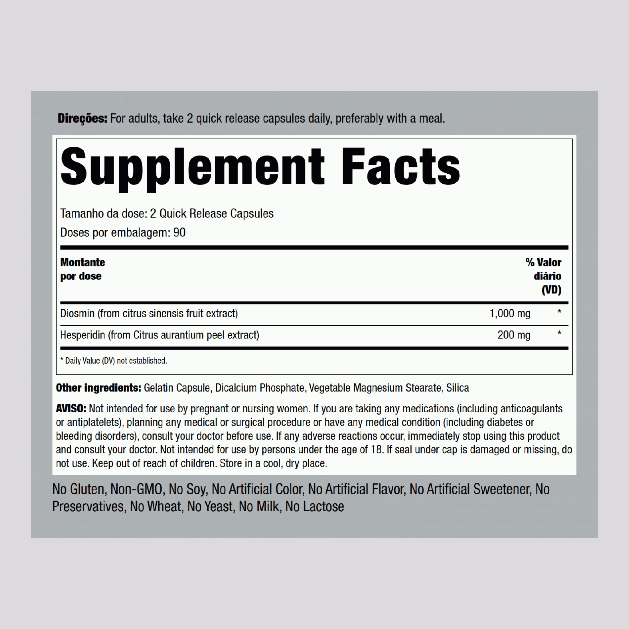 Diosmin com Hesperidina 585 mg 180 Cápsulas de Rápida Absorção     