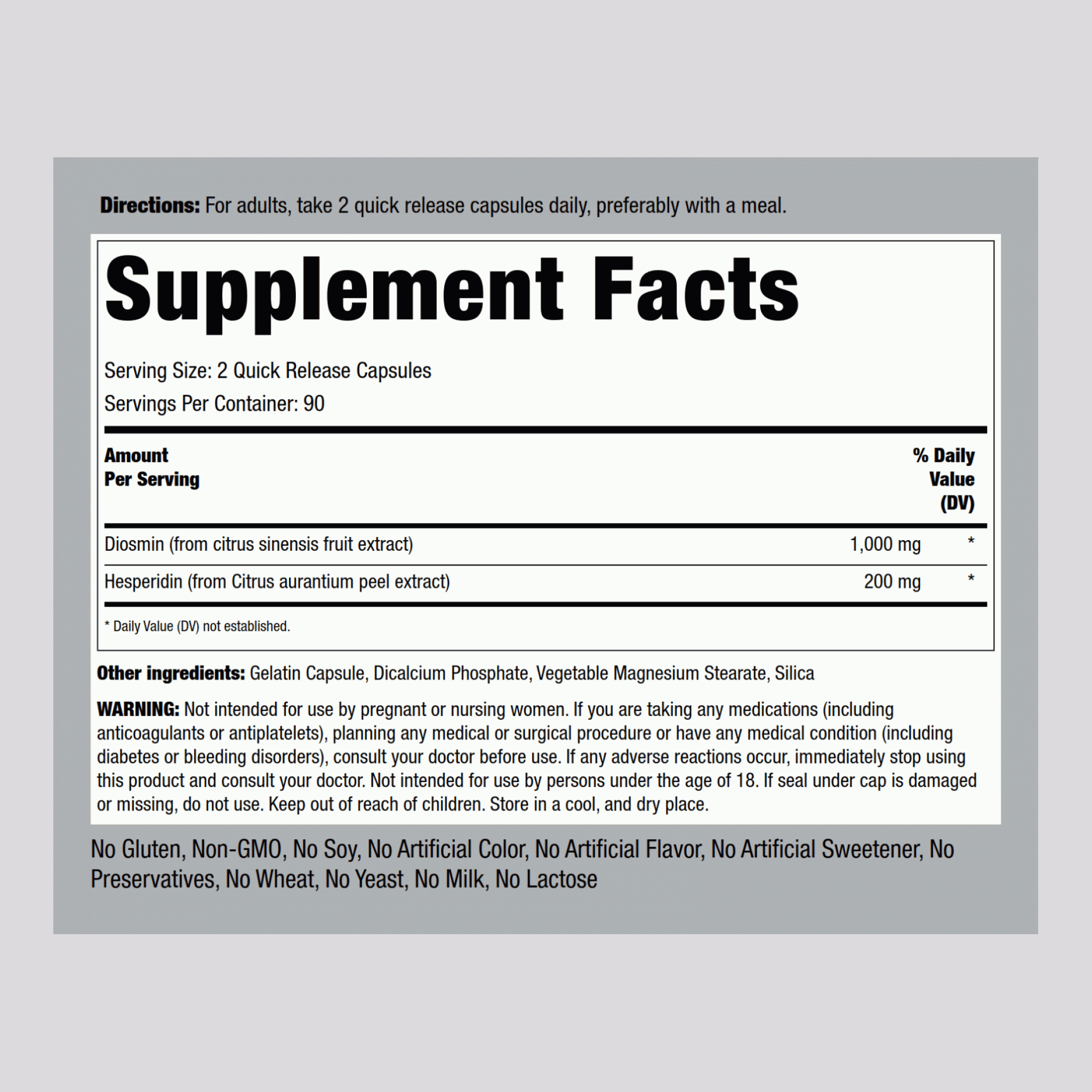 Diosmin w/ Hesperidin, 1200 mg (per serving), 180 Quick Release Capsules, 2  Bottles