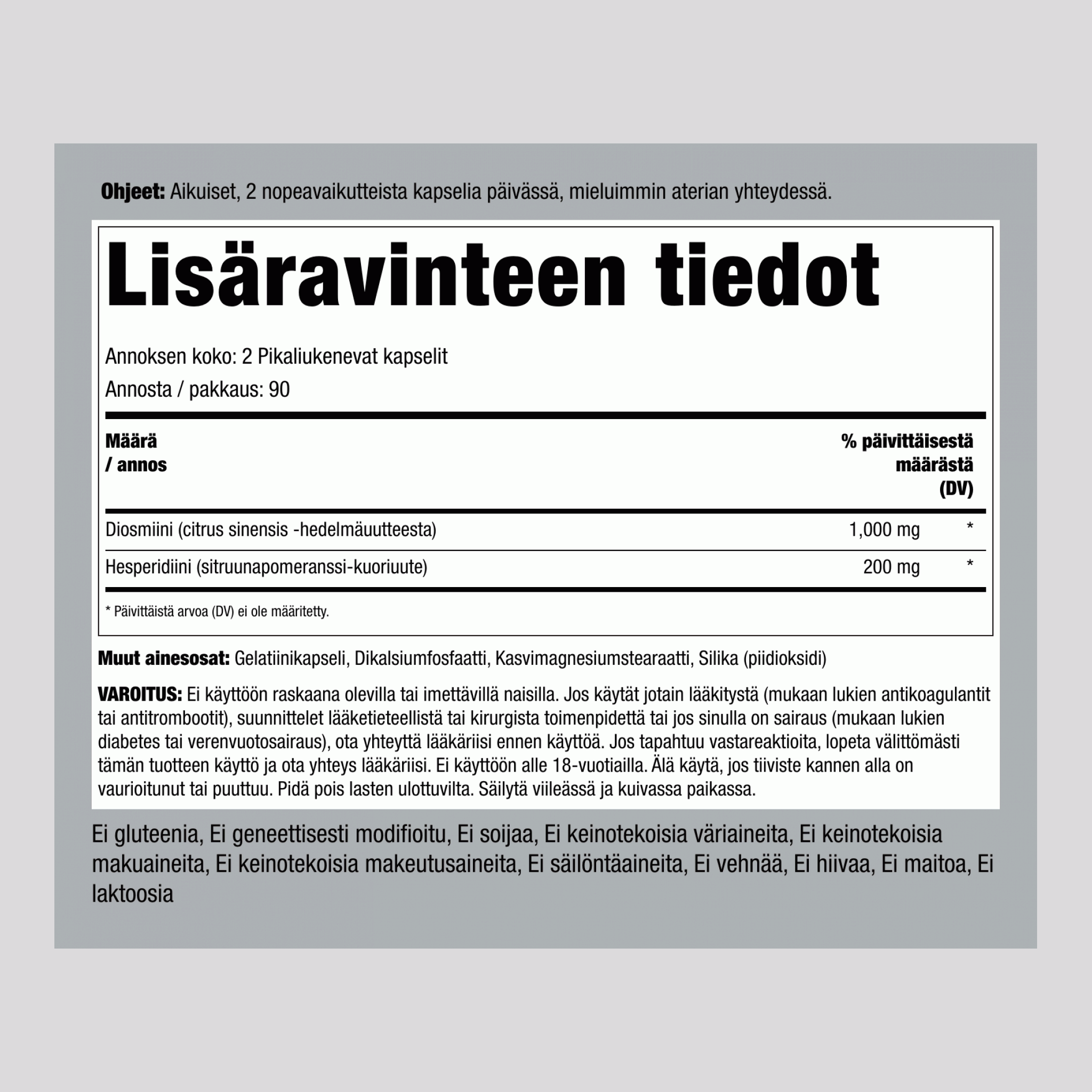 Diosmiini hesperidiinillä 1200 mg/annos 180 Pikaliukenevat kapselit 2 Pulloa    
