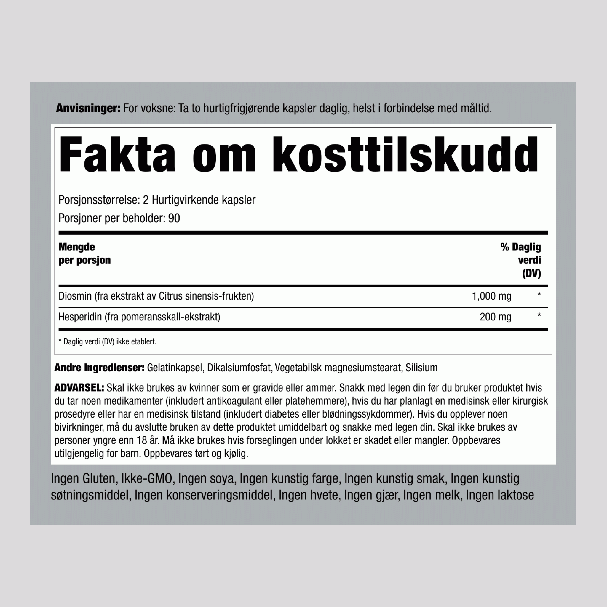 Diosmin med hesperidin 1200 mg (per dose) 180 Hurtigvirkende kapsler 2 Flasker    