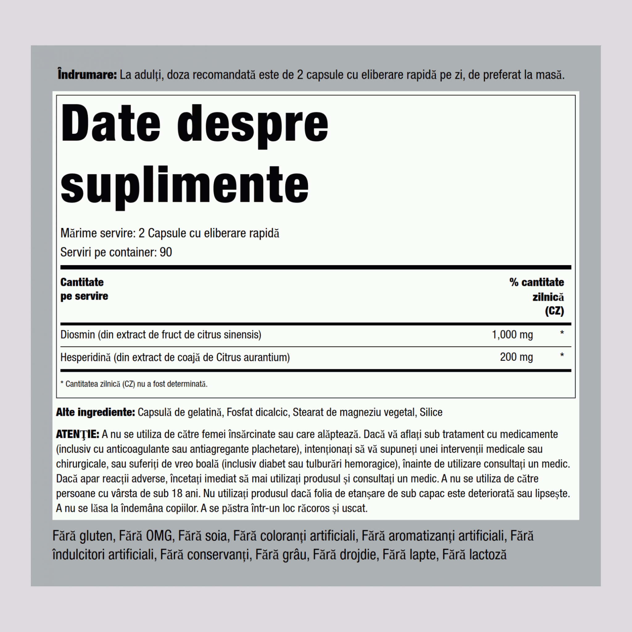 Diosmine avec hespéridine 1200 mg (par portion) 180 Gélules à libération rapide 2 Bouteilles    
