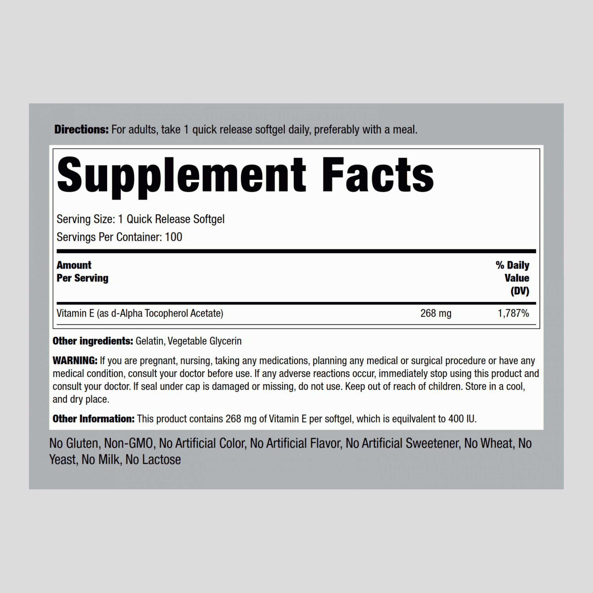 純天然維生素E  400 IU 100 快速釋放軟膠囊 2 瓶子   