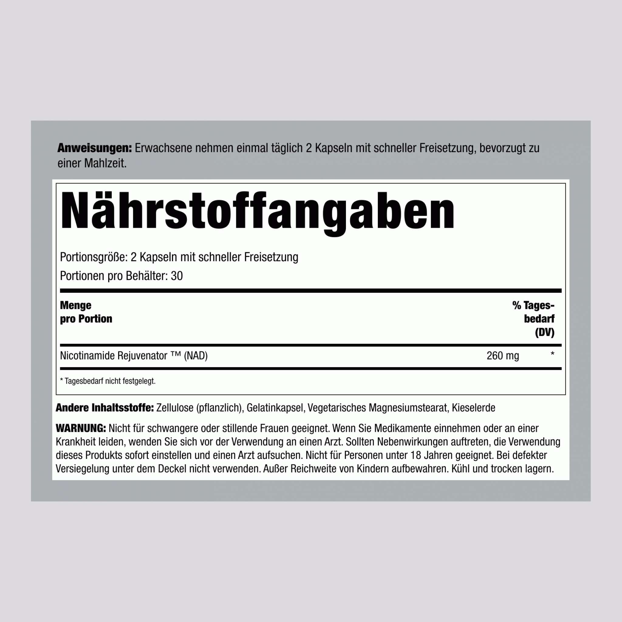 NAD 260 mg (pro Portion) 60 Kapseln mit schneller Freisetzung 2 Flaschen   