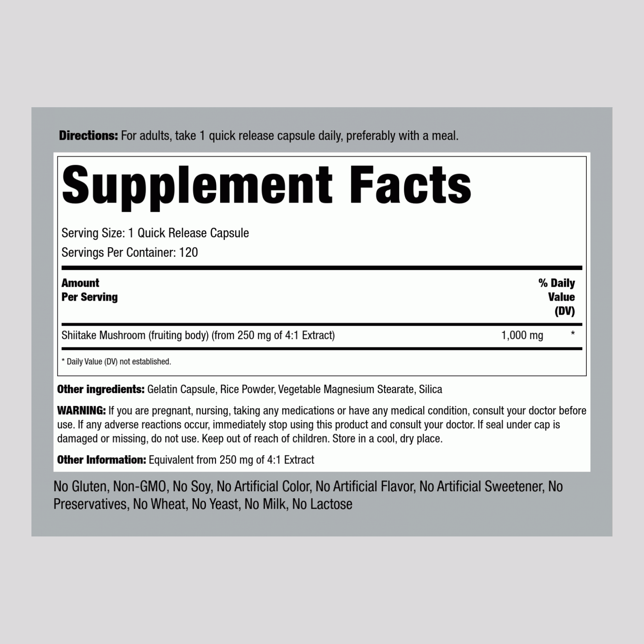 Shiitake Mushroom, 1000 mg, 120 Quick Release Capsules