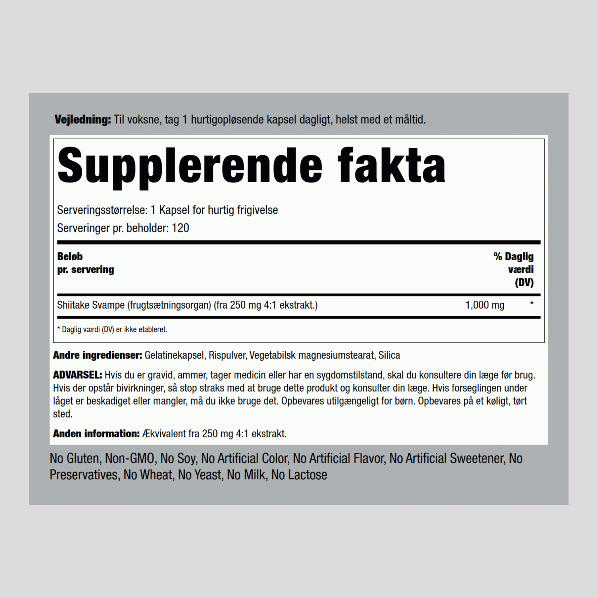 Shiitake-svamp  1000 mg 120 Kapsler for hurtig frigivelse     