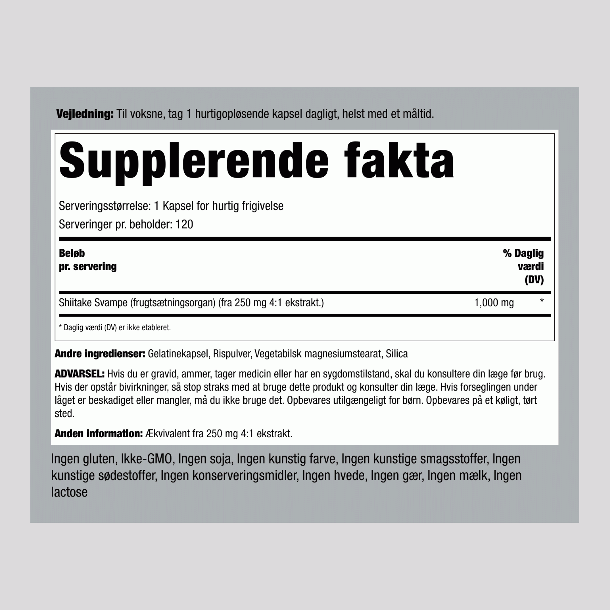 Shiitake-svamp ,  1000 mg 120 Kapsler for hurtig frigivelse 2 Flasker