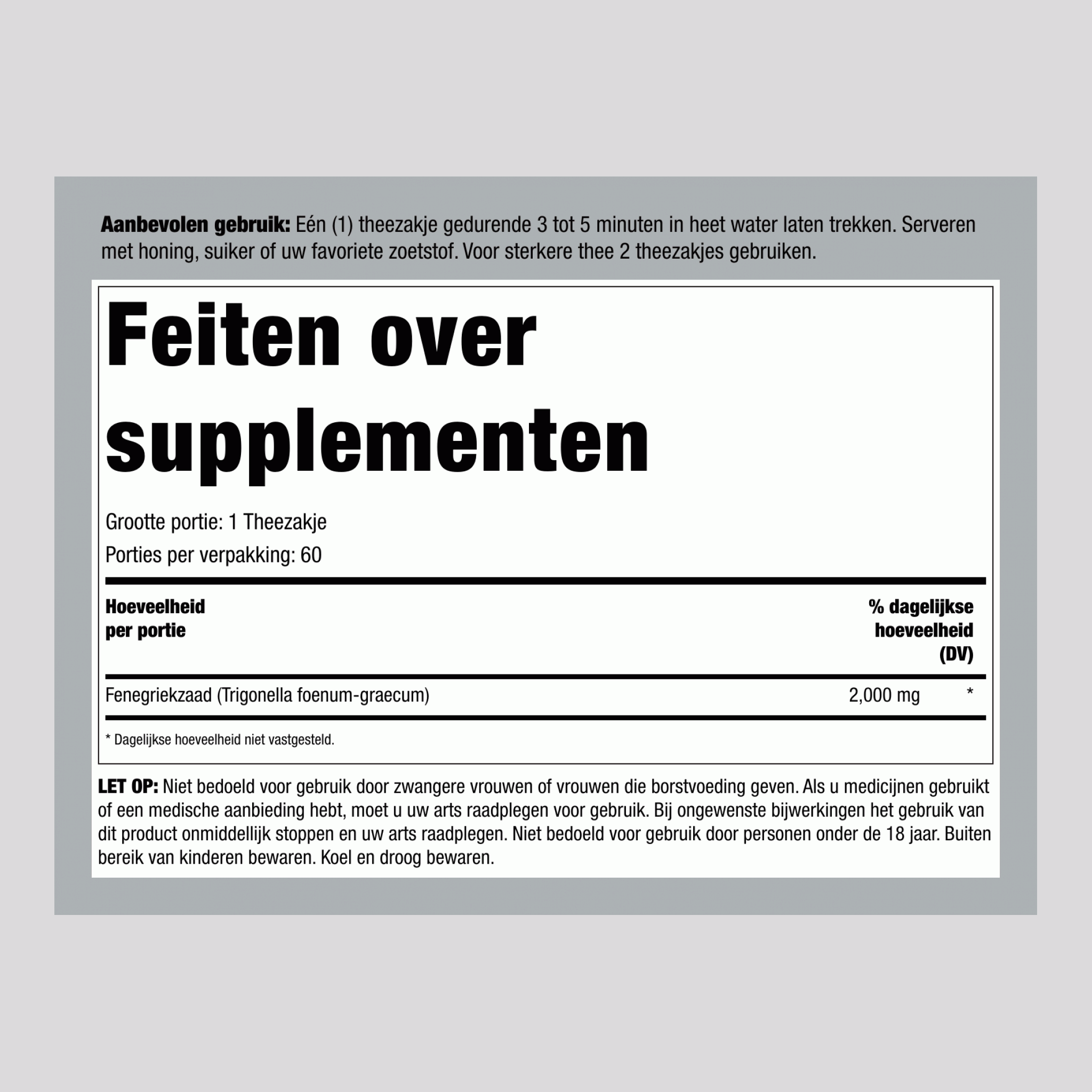 Fenegriek Thee, 2000 mg, 60 Theezakjes