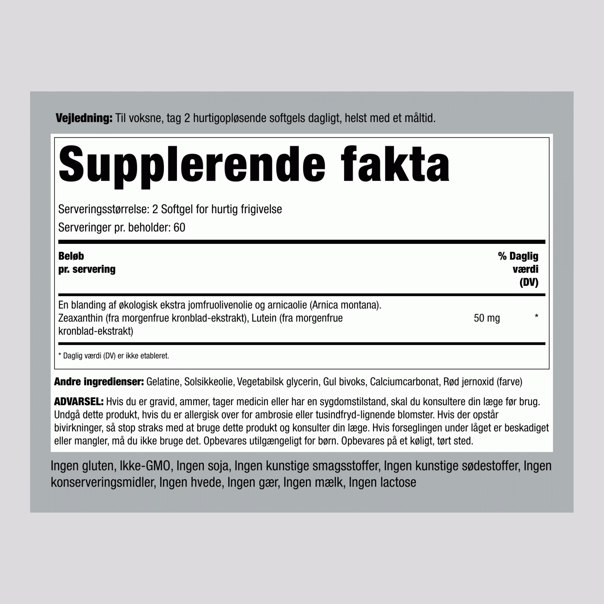 Zeaxanthin med lutein-kompleks 50 mg (pr. dosering) 120 Softgel for hurtig frigivelse    